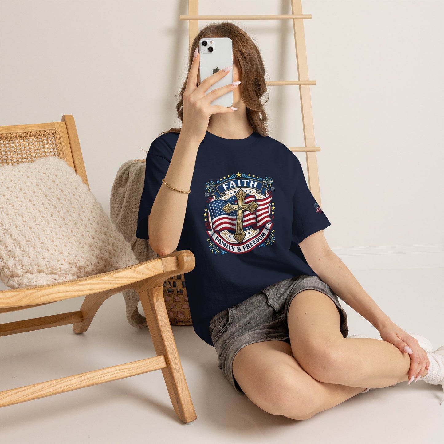 Catholic Faith Family & Freedom T-Shirt — American Flag Cross Patriotic T-shirt (USA 250th)