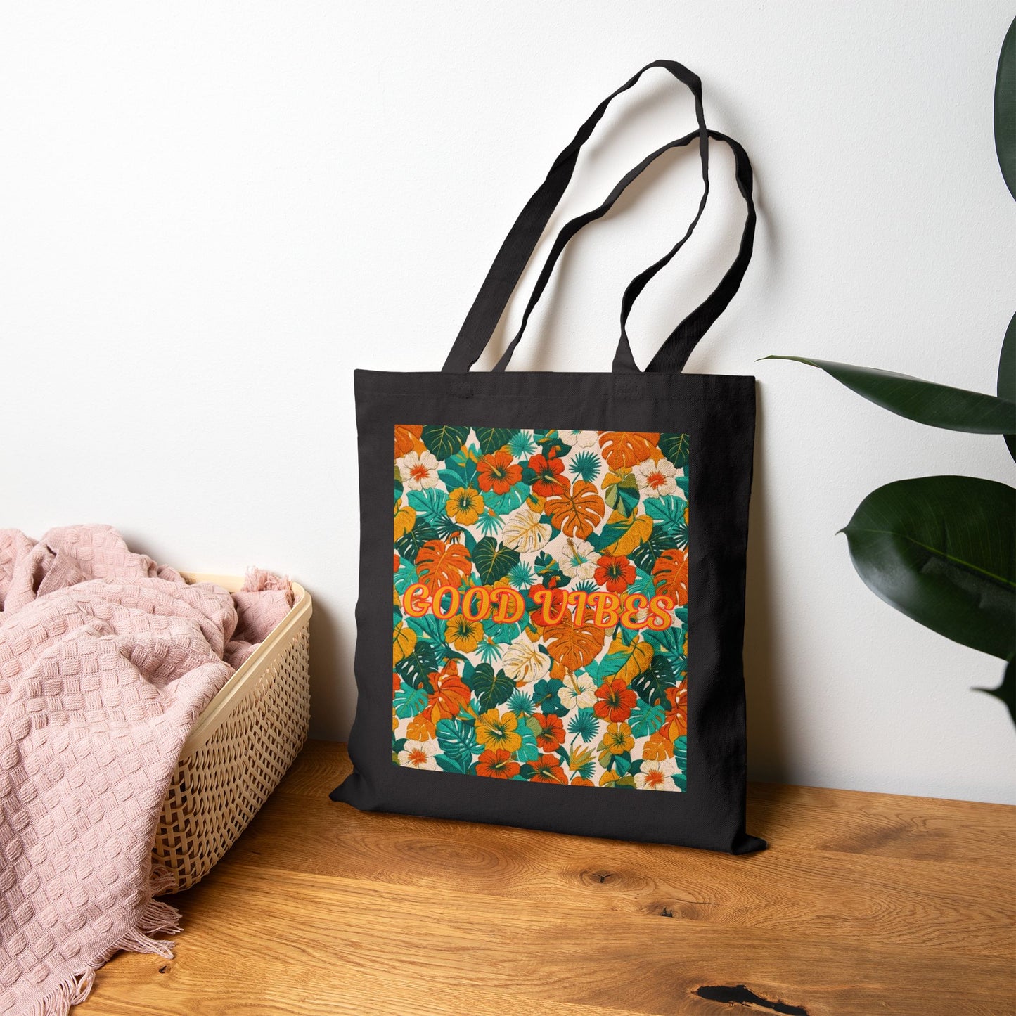 Summer Tote Bag — 'Good Vibes' Retro Floral Canvas Tote - Trending Novelties & Gifts