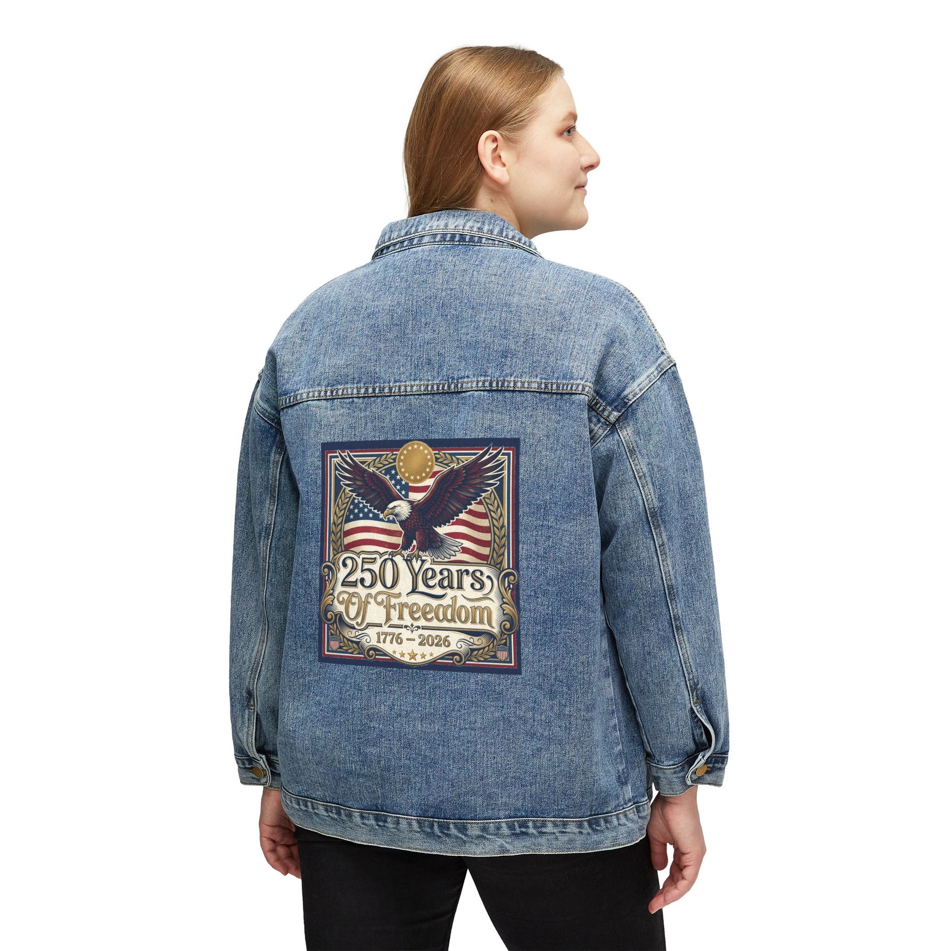 USA 250th ANNIVERSARY Women's Denim Jacket — 250 Years of Freedom Patriotic Eagle Back Print - Trending Novelties & Gifts