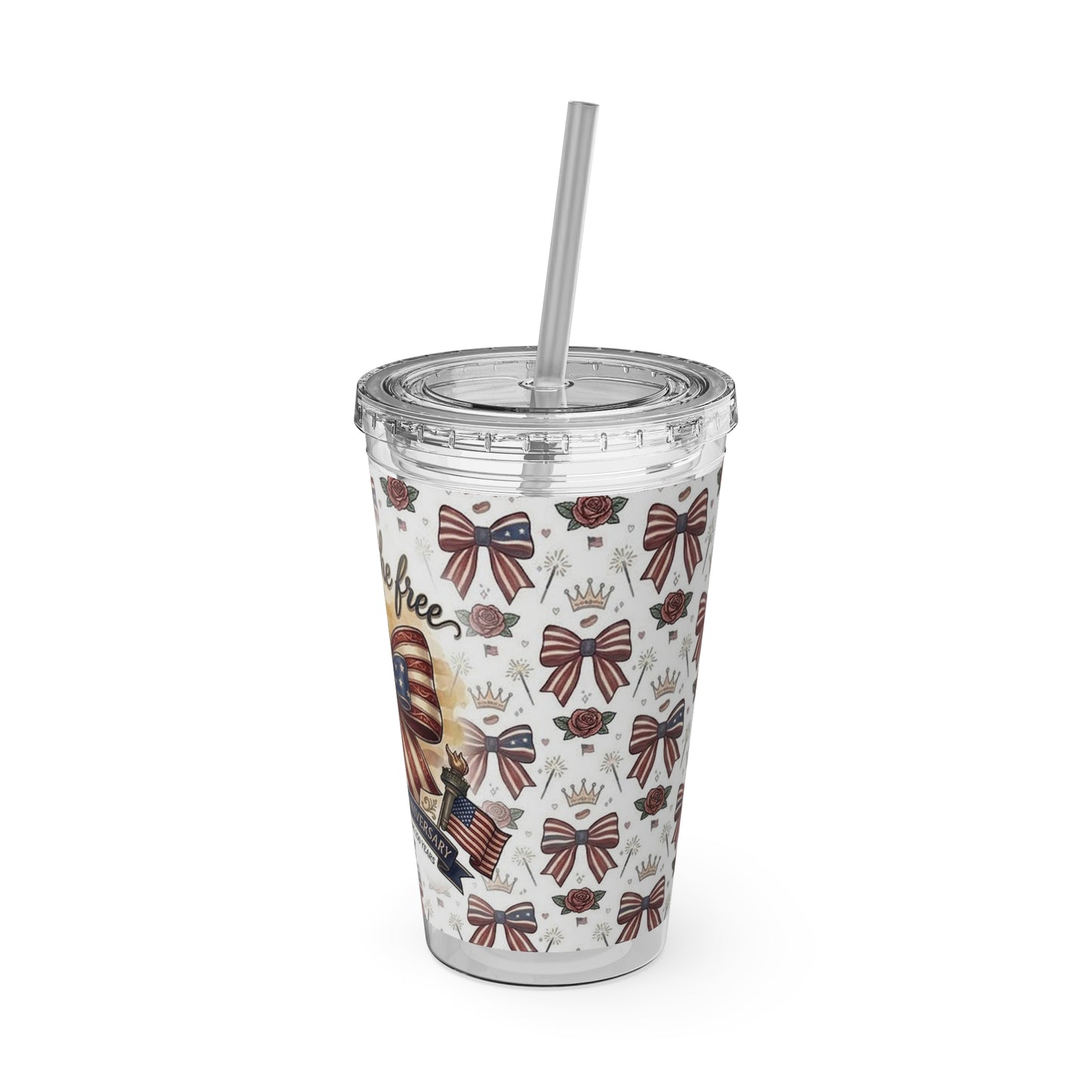 USA 250th ANNIVERSARY 16oz Tumbler with Straw | Patriotic 'Land of the Free' 16oz Tumbler with Straw - Trending Novelties & Gifts