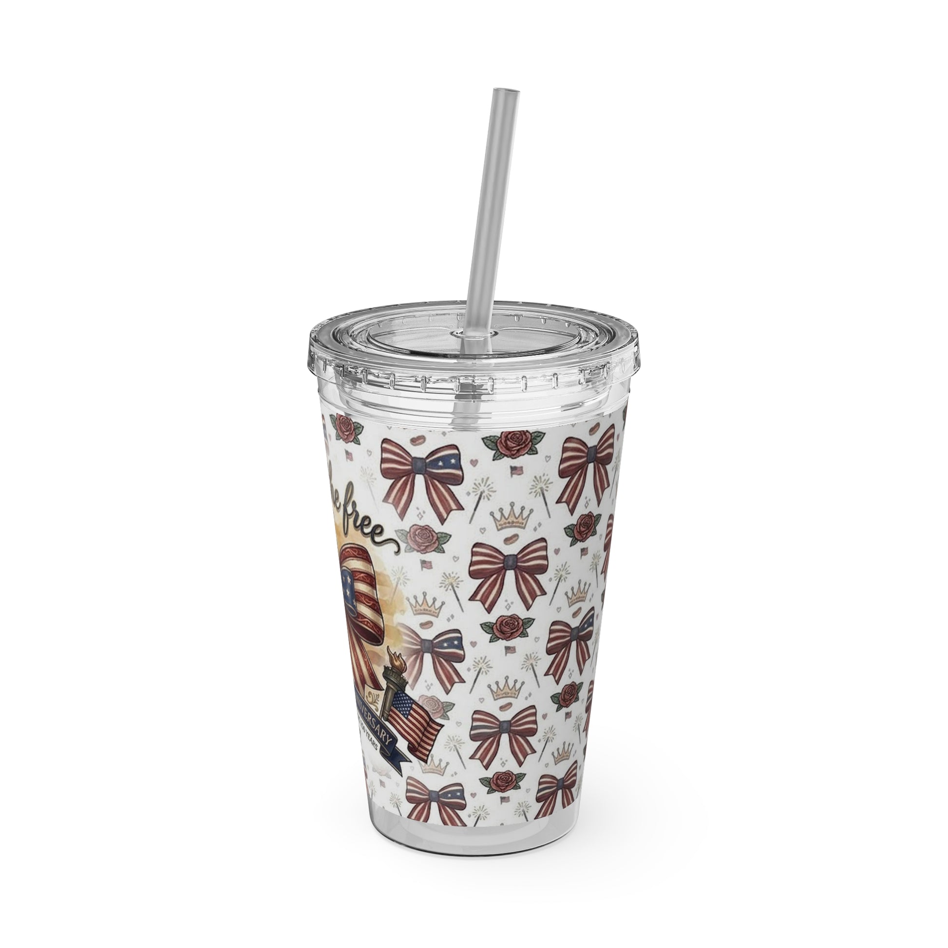 USA 250th ANNIVERSARY 16oz Tumbler with Straw | Patriotic 'Land of the Free' 16oz Tumbler with Straw - Trending Novelties & Gifts