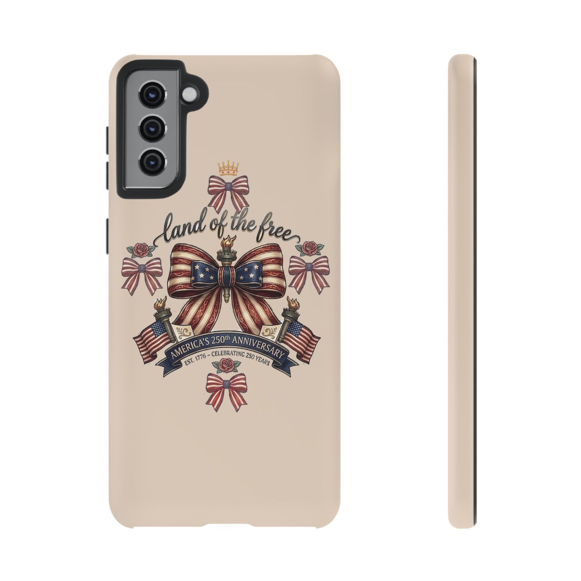 USA 250th ANNIVERSARY "Land of the Free" Tough Phone Case – USA Flag Bow Phone Cover - Trending Novelties & Gifts