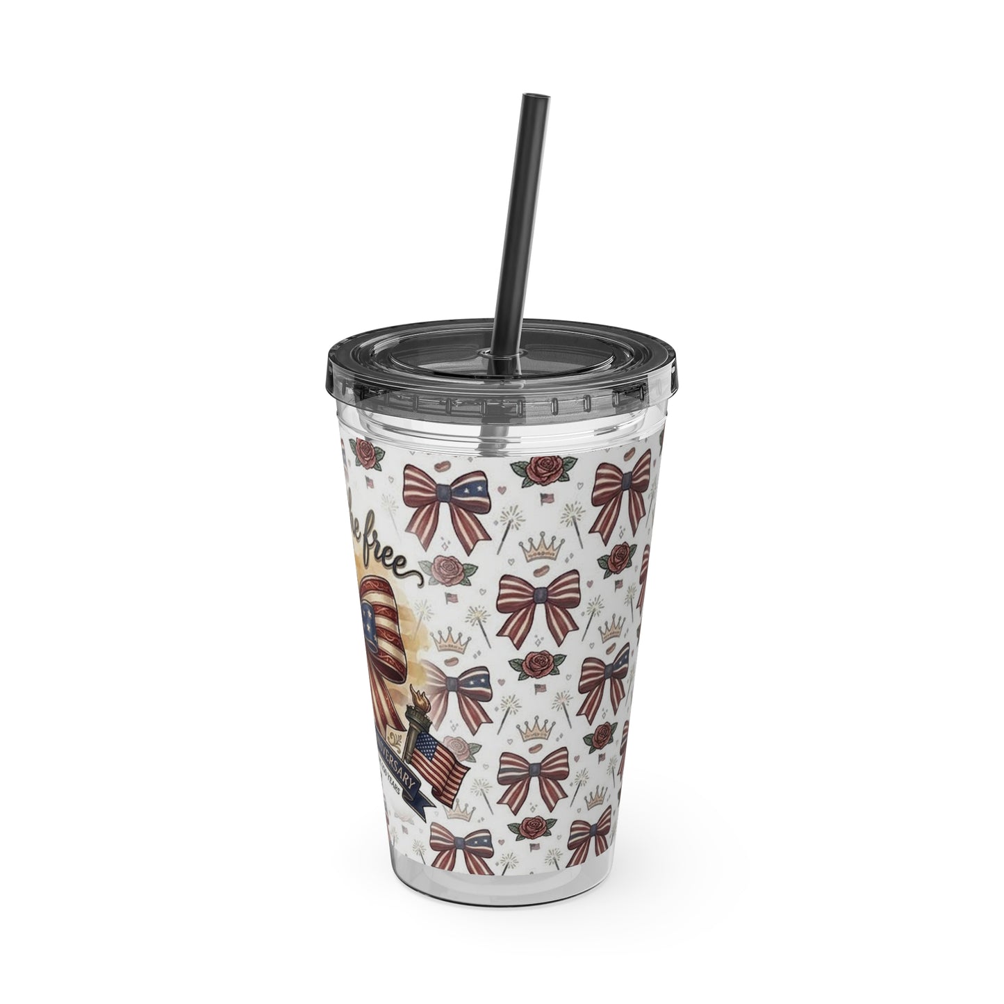 USA 250th ANNIVERSARY 16oz Tumbler with Straw | Patriotic 'Land of the Free' 16oz Tumbler with Straw - Trending Novelties & Gifts