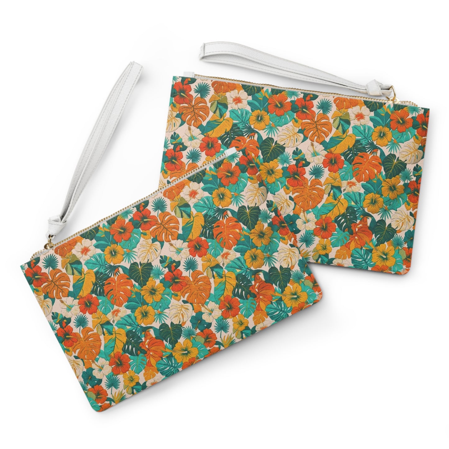 Tropical Floral Clutch Bag — Orange & Teal Hibiscus Wristlet. Summer. - Trending Novelties & Gifts