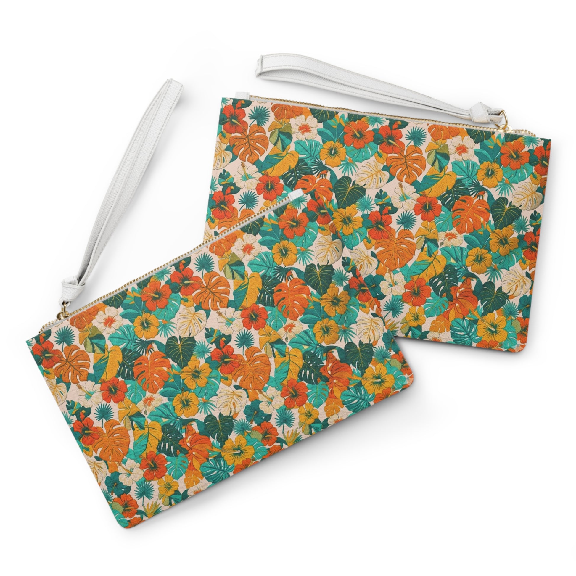 Tropical Floral Clutch Bag — Orange & Teal Hibiscus Wristlet. Summer. - Trending Novelties & Gifts
