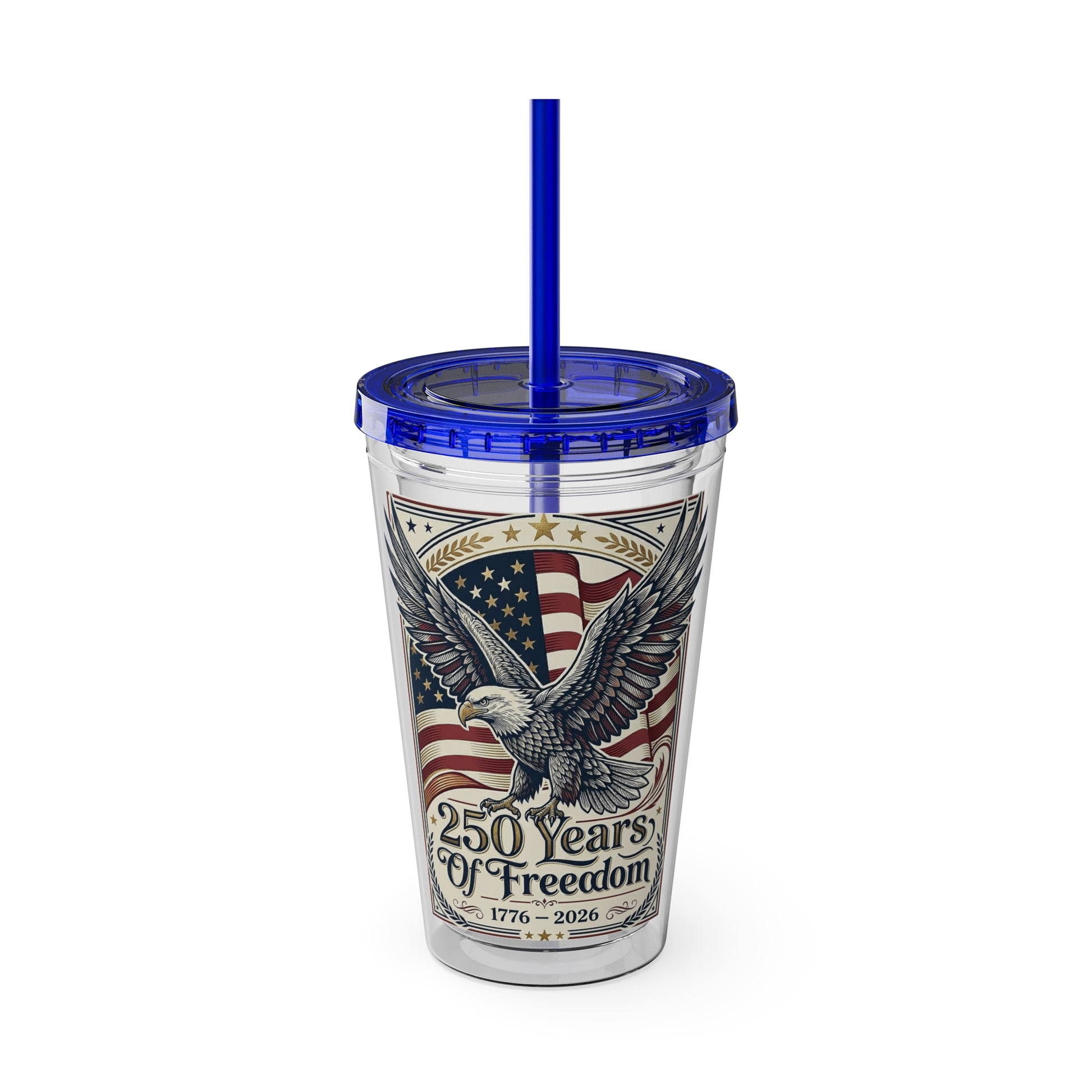 USA 250th ANNIVERSARY - Patriotic Eagle Tumbler 16oz – "250 Years of Freedom" USA Flag Straw Cup - Trending Novelties & Gifts