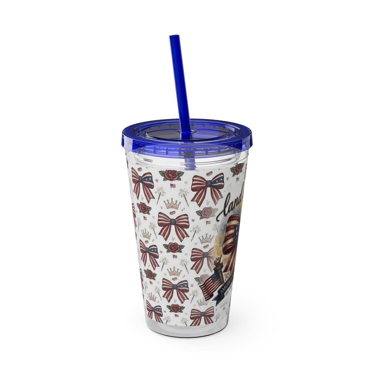 USA 250th ANNIVERSARY 16oz Tumbler with Straw | Patriotic 'Land of the Free' 16oz Tumbler with Straw - Trending Novelties & Gifts