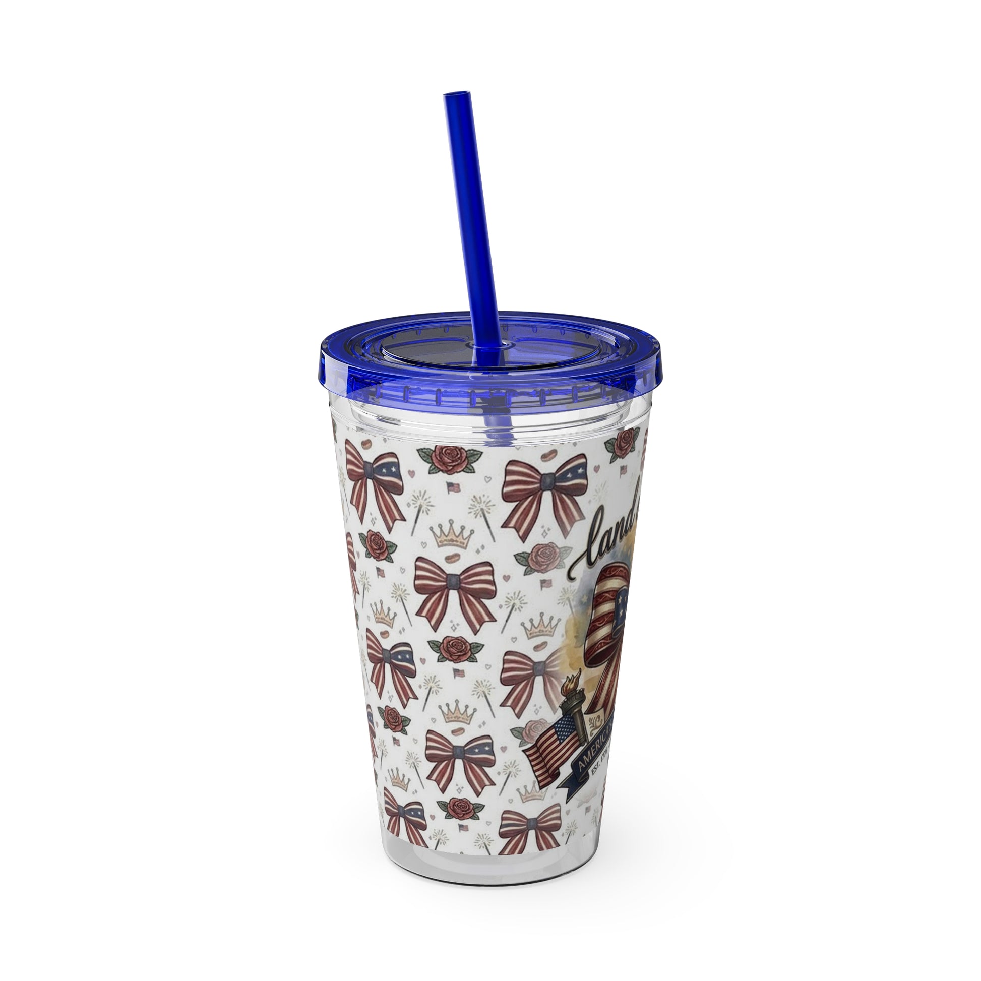 USA 250th ANNIVERSARY 16oz Tumbler with Straw | Patriotic 'Land of the Free' 16oz Tumbler with Straw - Trending Novelties & Gifts