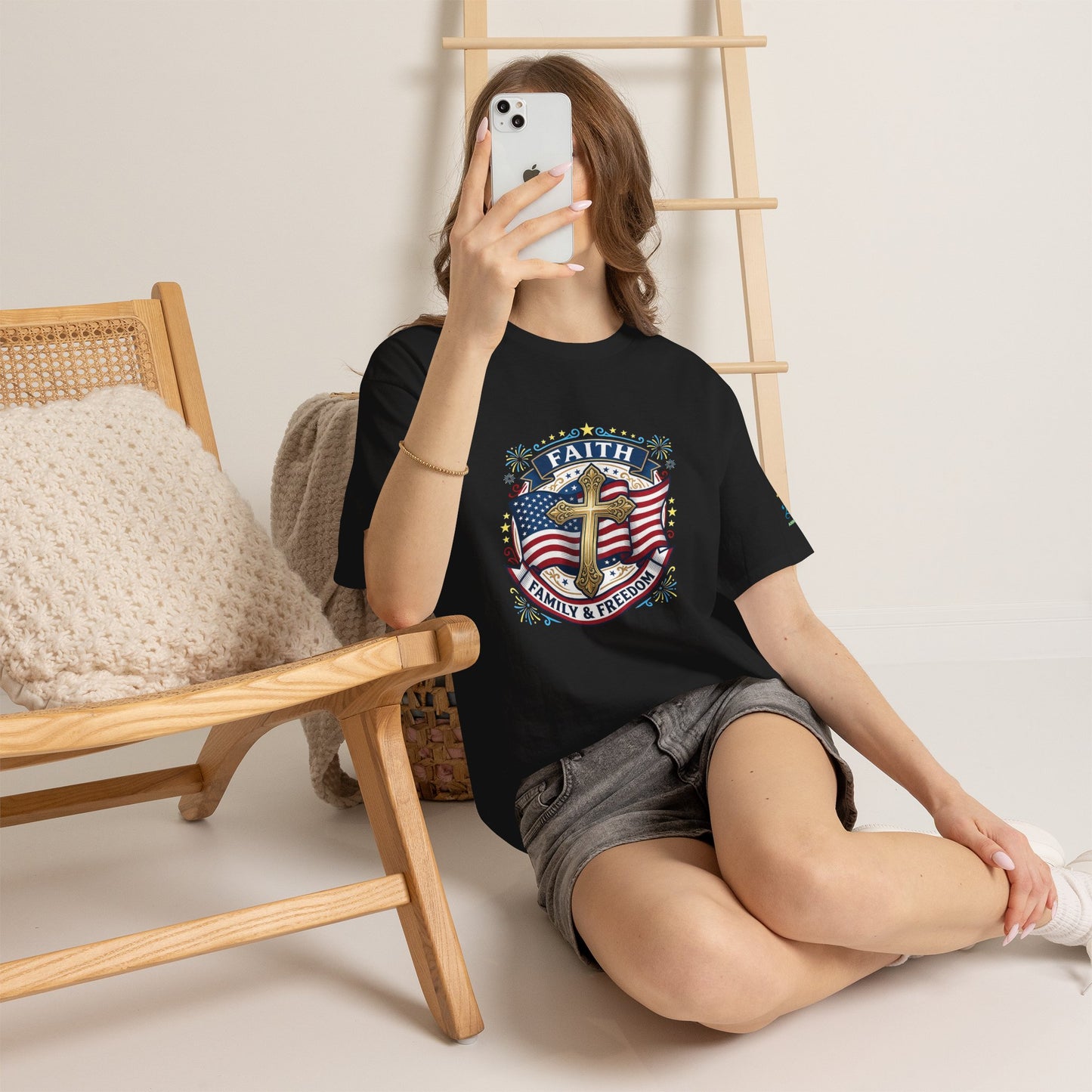 Faith, Family & Freedom T-Shirt — American Flag Cross Patriotic Tee (USA 250th)