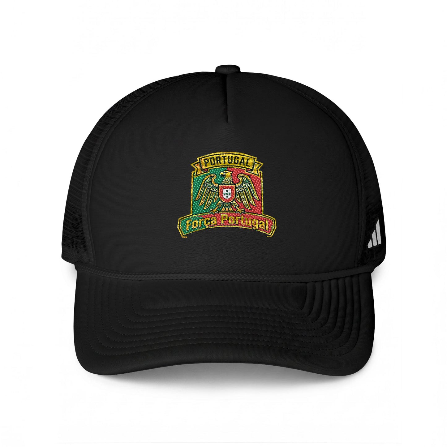 Portugal Soccer Fan Crest Trucker Cap — Embroidered Portugal Soccer Shield on Cap