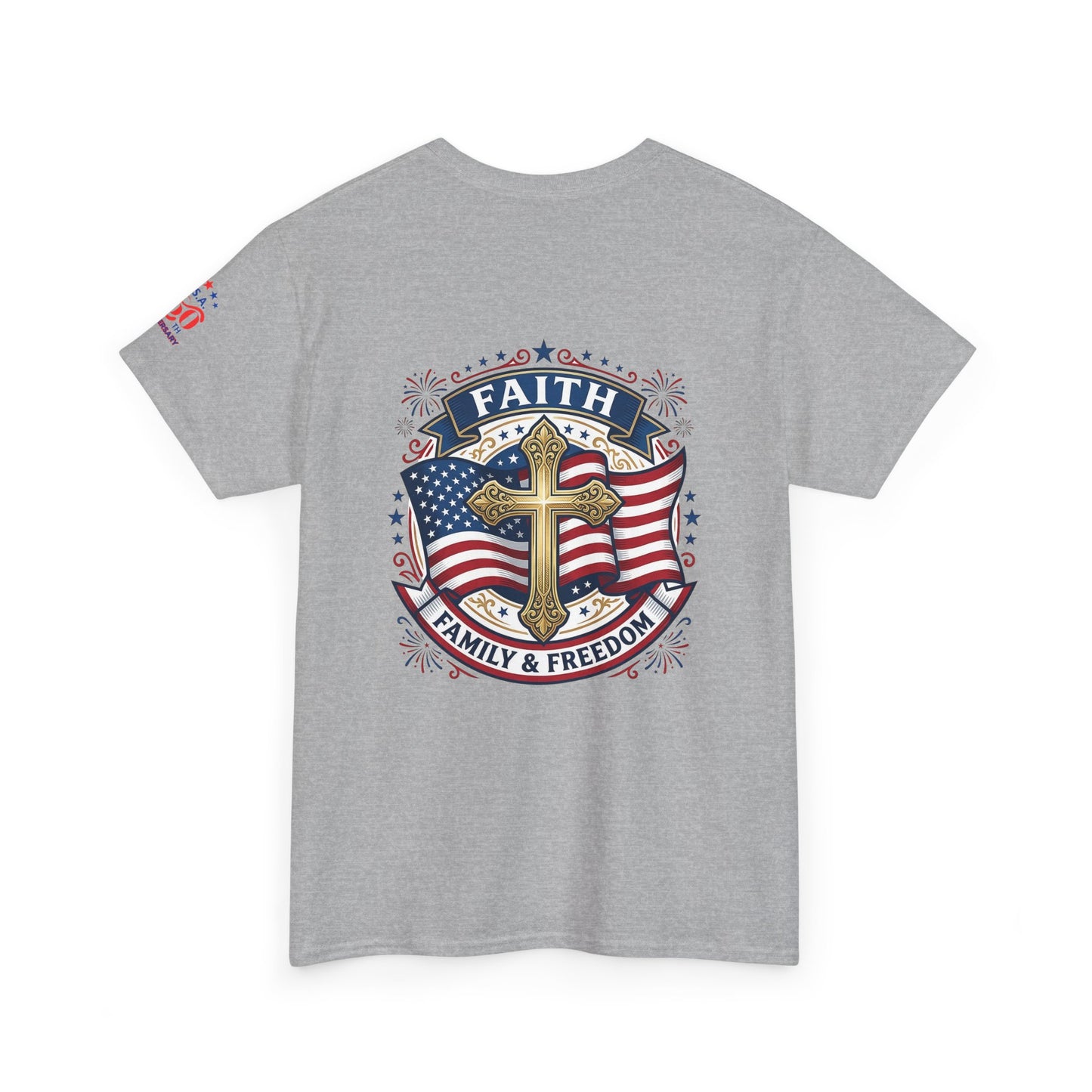 Faith, Family & Freedom Tee (USA 250th) — Patriotic Cross American Flag T-Shirt