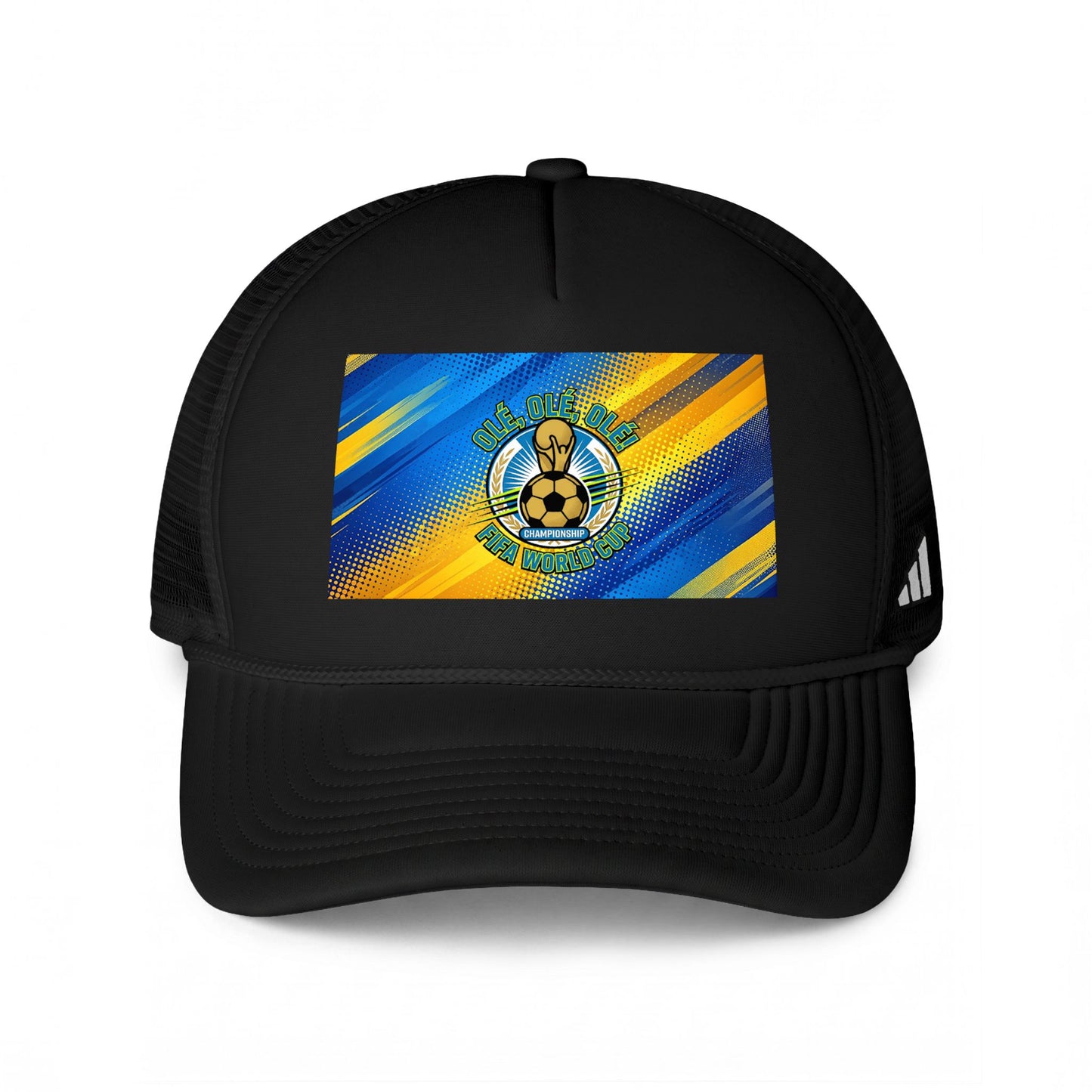 World Cup Soccer '26 Trucker Cap — Blue & Yellow Striped World Cup Cap - Trending Novelties & Gifts