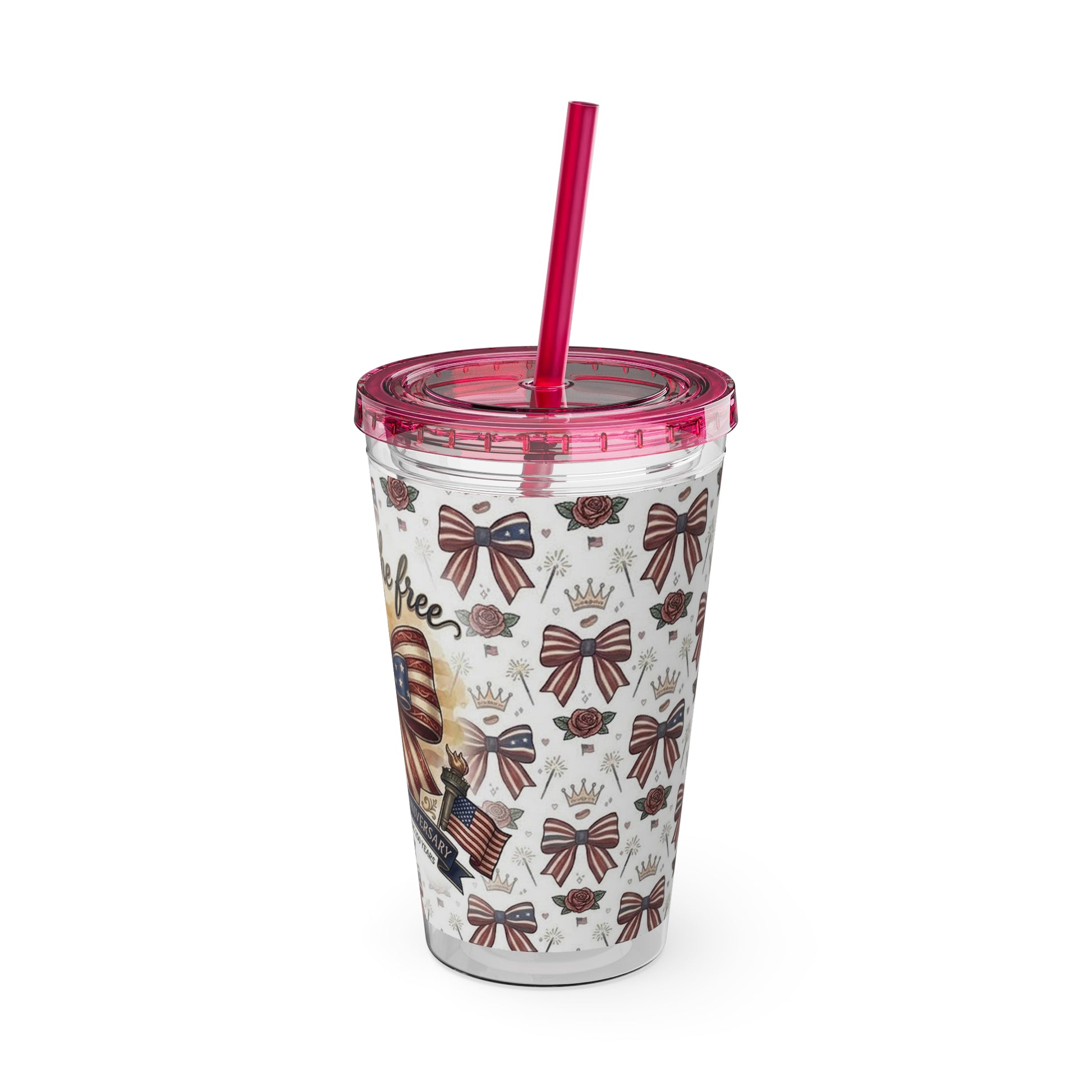 USA 250th ANNIVERSARY 16oz Tumbler with Straw | Patriotic 'Land of the Free' 16oz Tumbler with Straw - Trending Novelties & Gifts