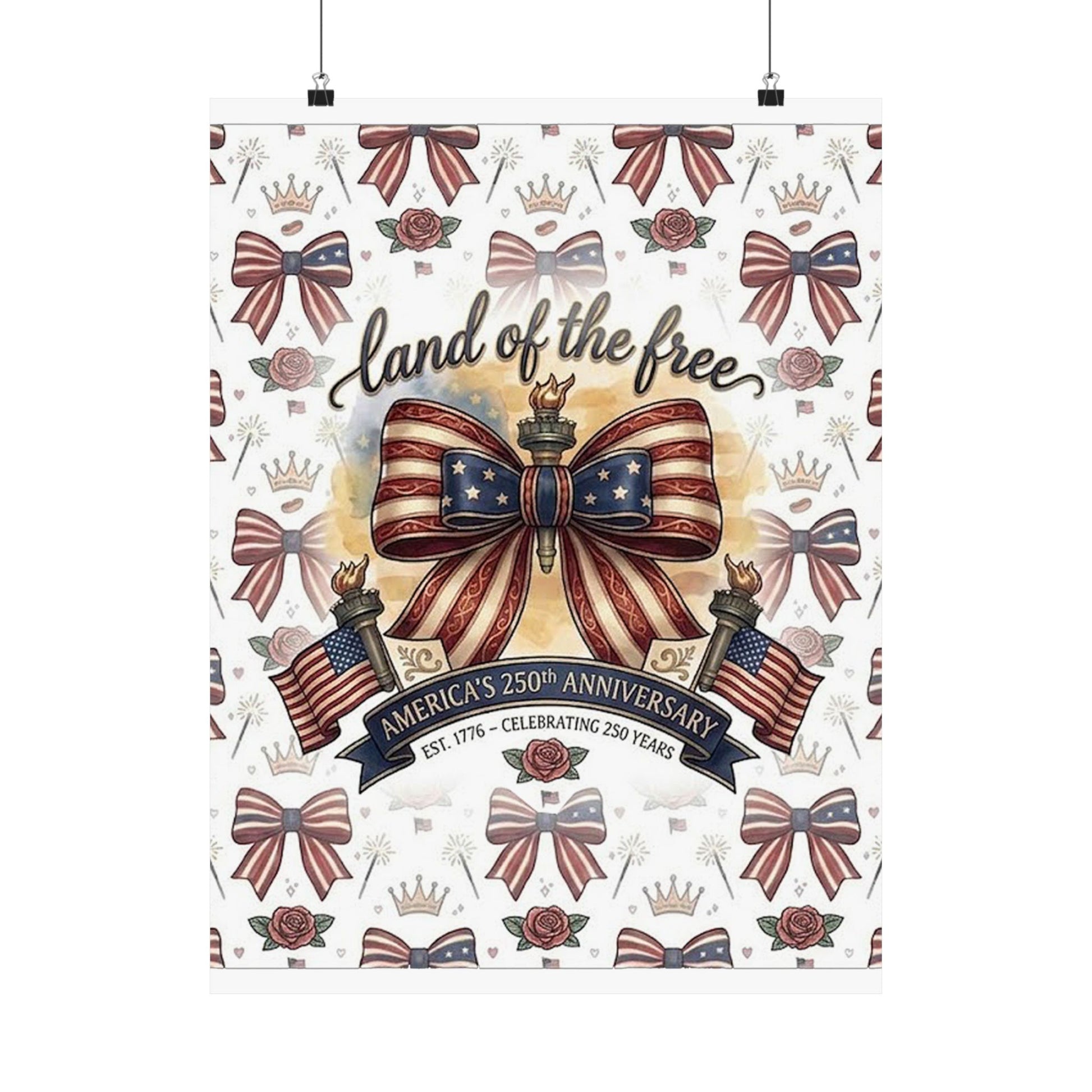 Land of the Free Patriotic Matte Poster — USA 250th Anniversary Bow Wall Art - Trending Novelties & Gifts