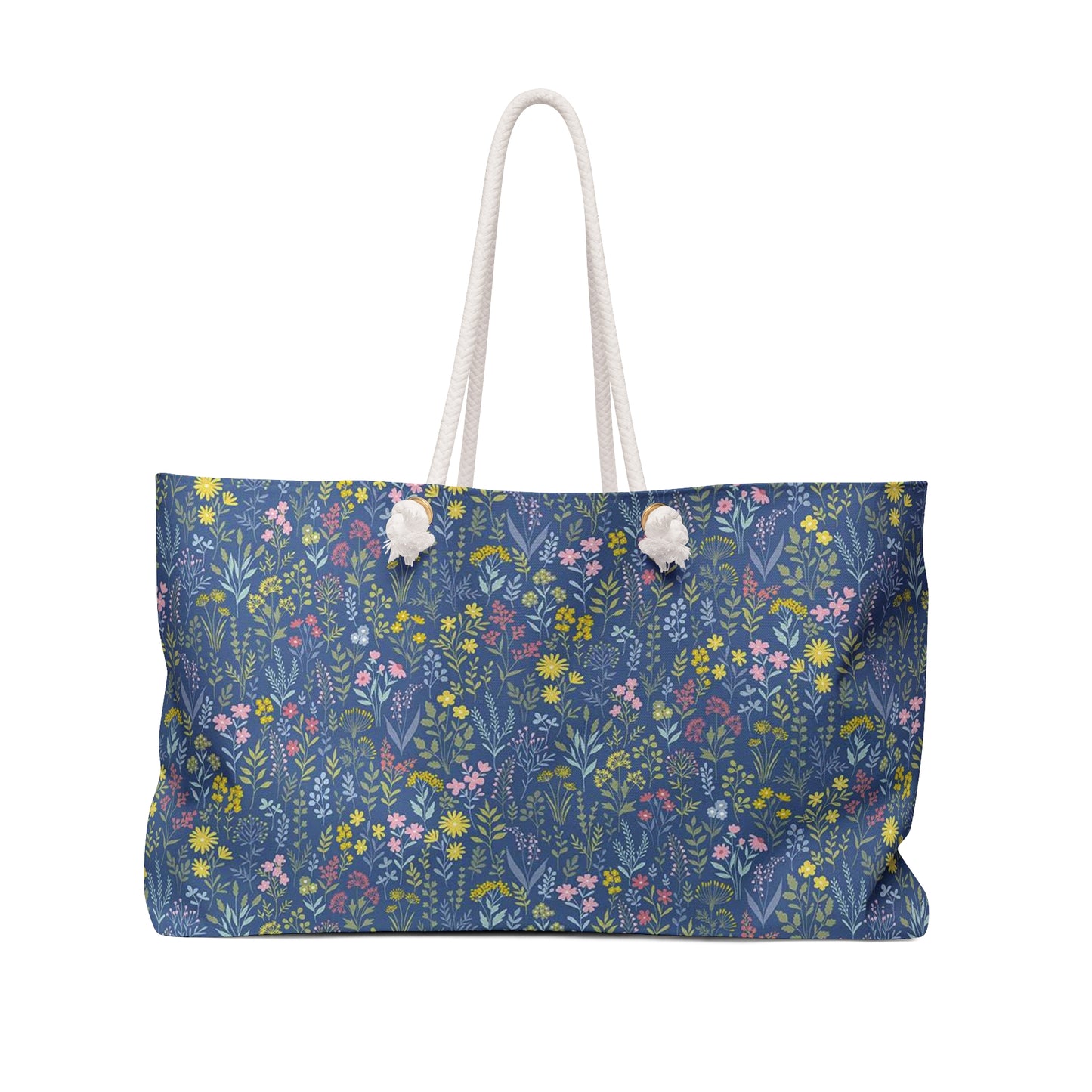 Floral Blue Weekender Bag — Hand-Painted Wildflower Travel Tote (summer)