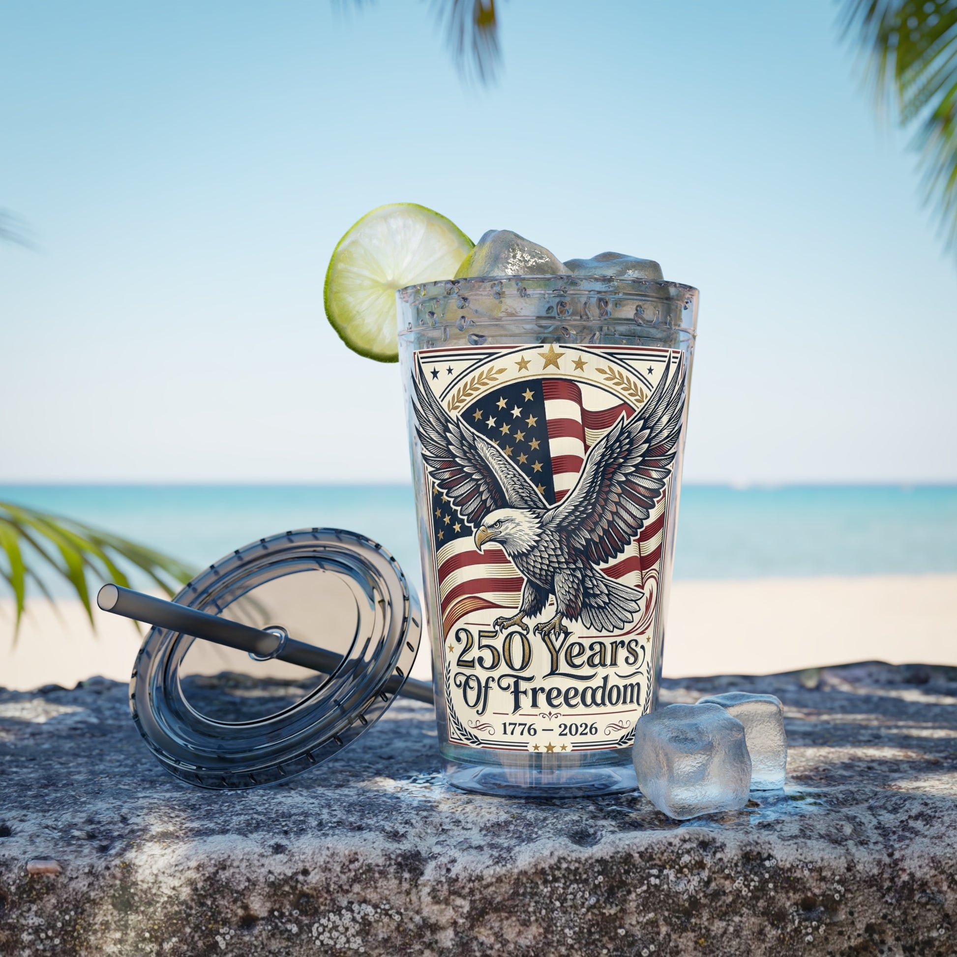 USA 250th ANNIVERSARY - Patriotic Eagle Tumbler 16oz – "250 Years of Freedom" USA Flag Straw Cup - Trending Novelties & Gifts