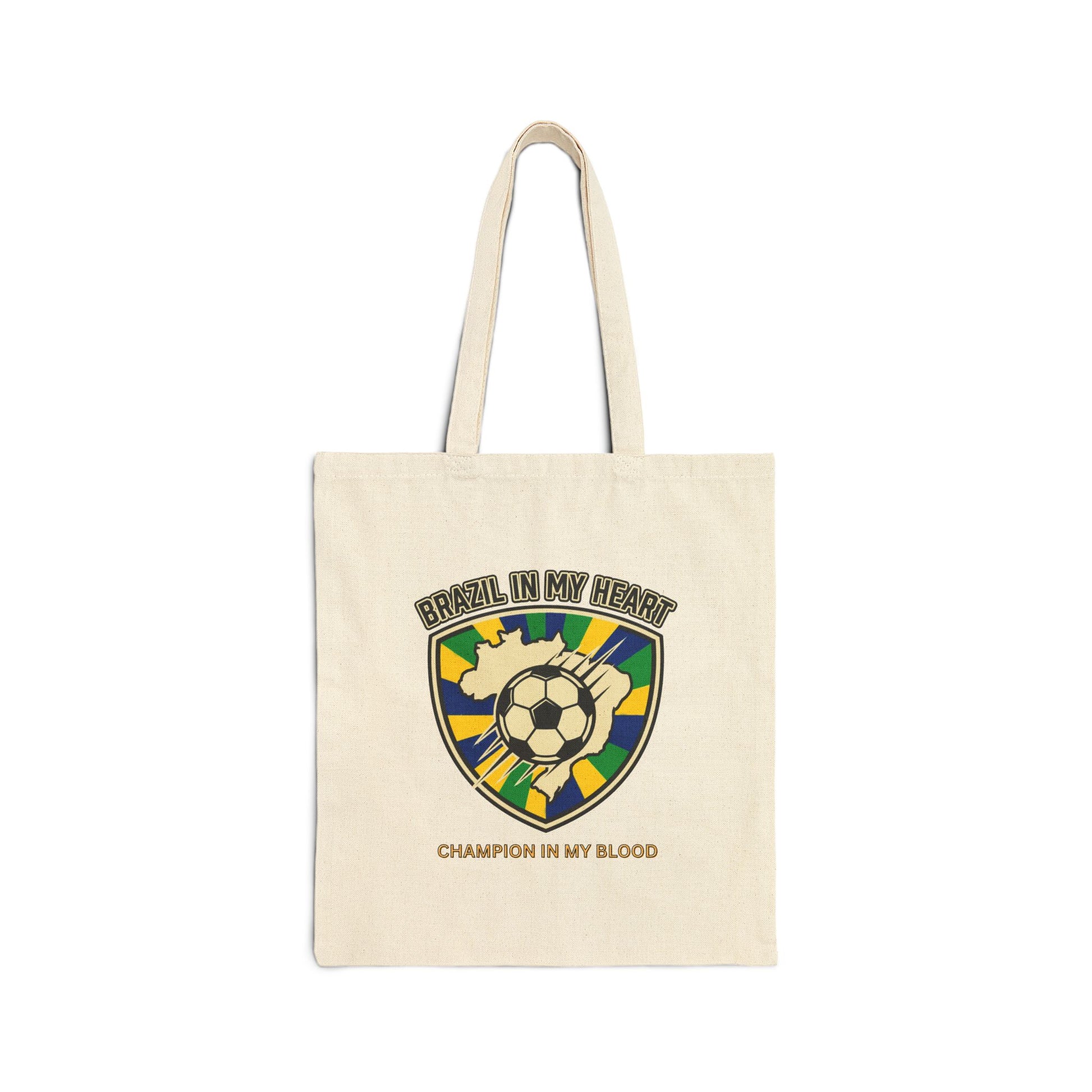 Champion in My Blood Tote, retro soccer crest, country pride, national colors - Trending Novelties & Gifts