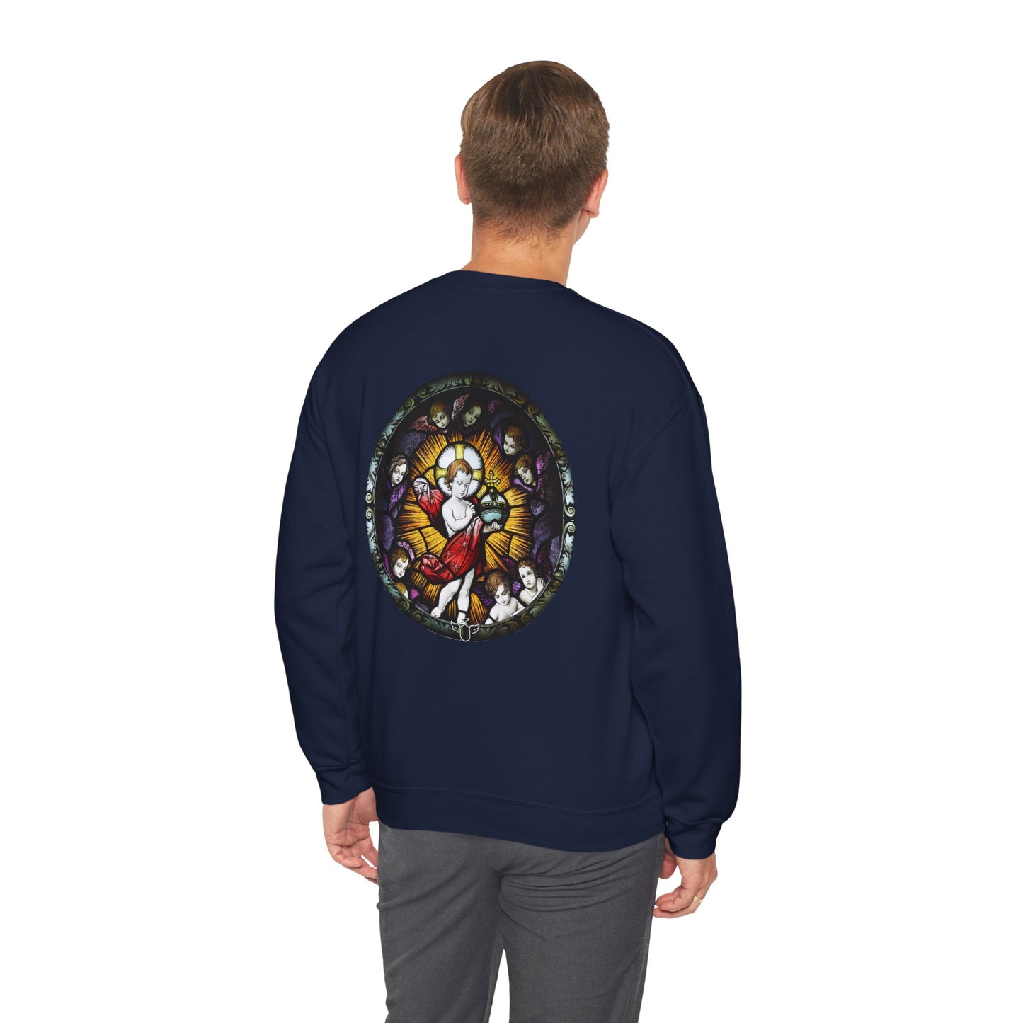 Catholic Stained Glass Designed Baby Jesus  Sweatshirt (CT)