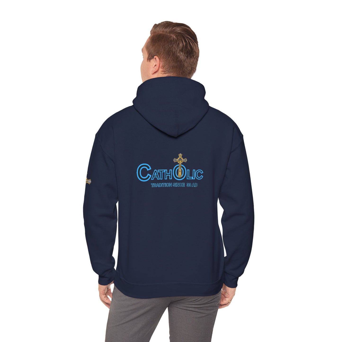 Catholic Hoodie - "Catholic: Tradition Since 33 AD" Pullover with Cross Accent (CT)