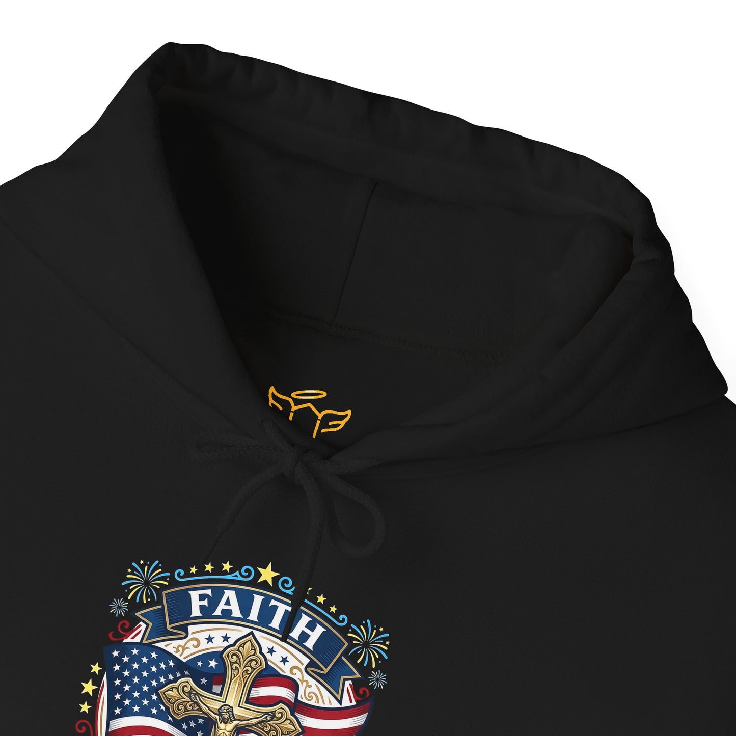 Catholic Faith, Family & Freedom Hoodie — American Flag Cross Patriotic Pullover (USA 250th)