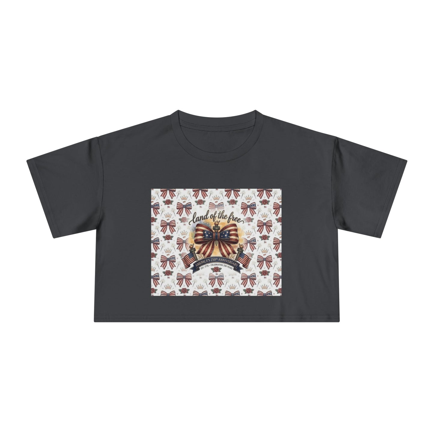 USA 250th ANNIVERSARY Women’s Crop Tee — Patriotic "Land of the Free" Women’s Crop Tee - Trending Novelties & Gifts