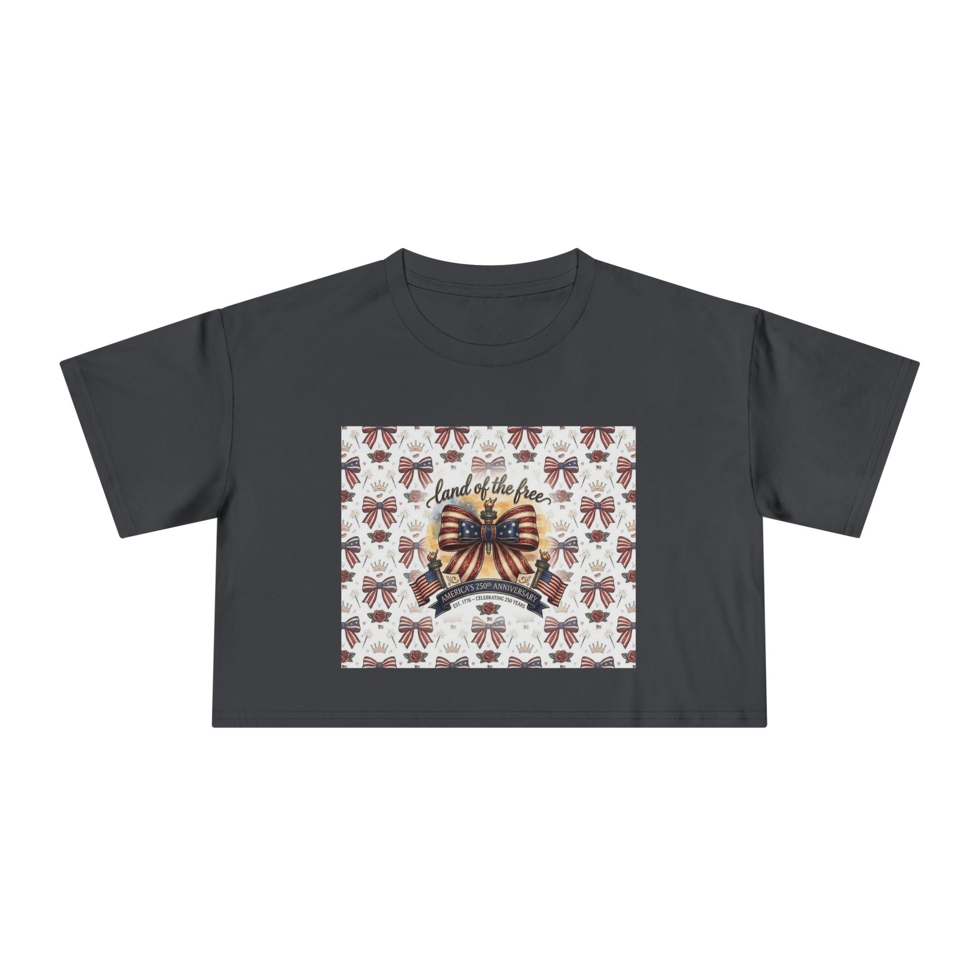USA 250th ANNIVERSARY Women’s Crop Tee — Patriotic "Land of the Free" Women’s Crop Tee - Trending Novelties & Gifts
