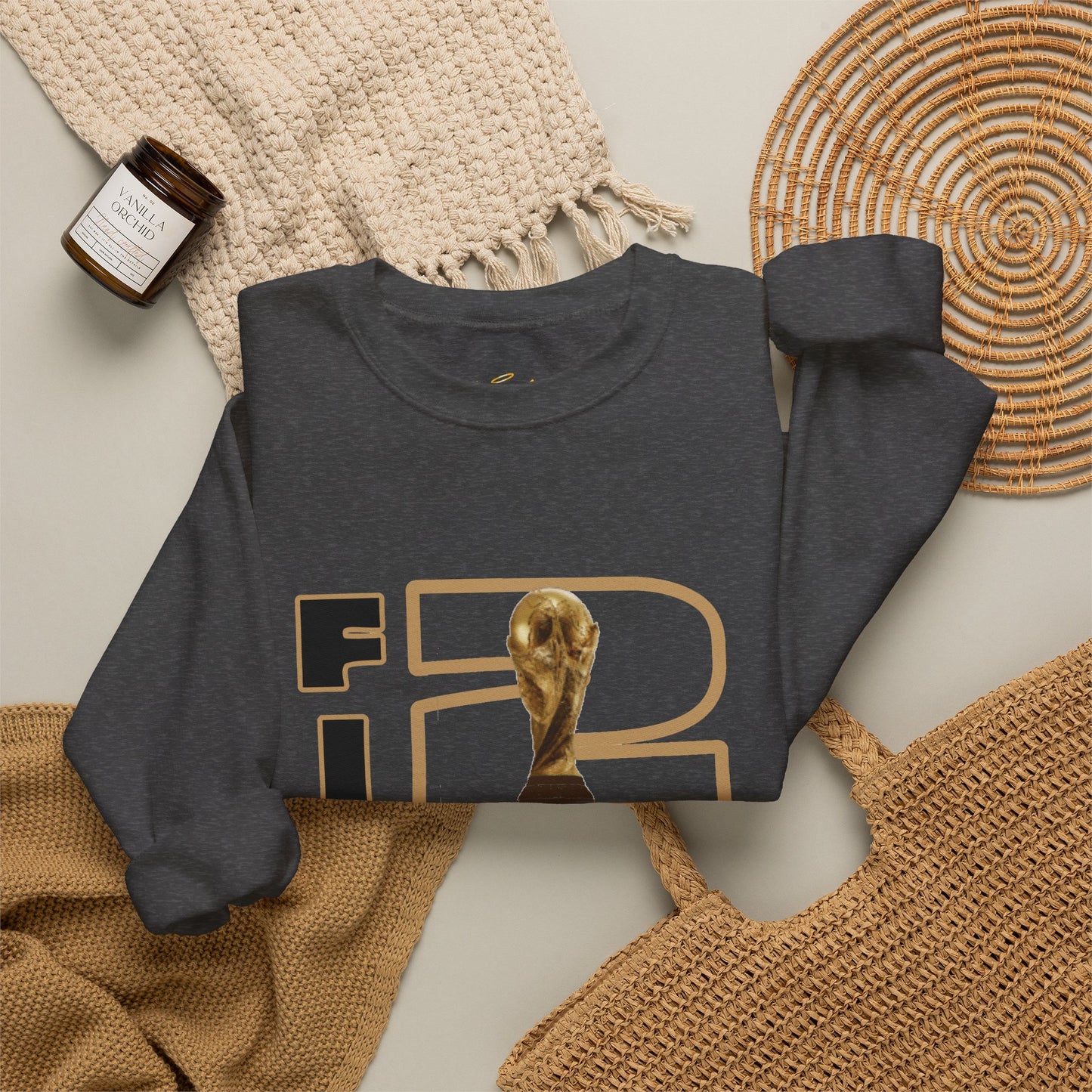 FIFA World Cup 2026 Crewneck Sweatshirt — Gold Trophy & Soccer Ball Design