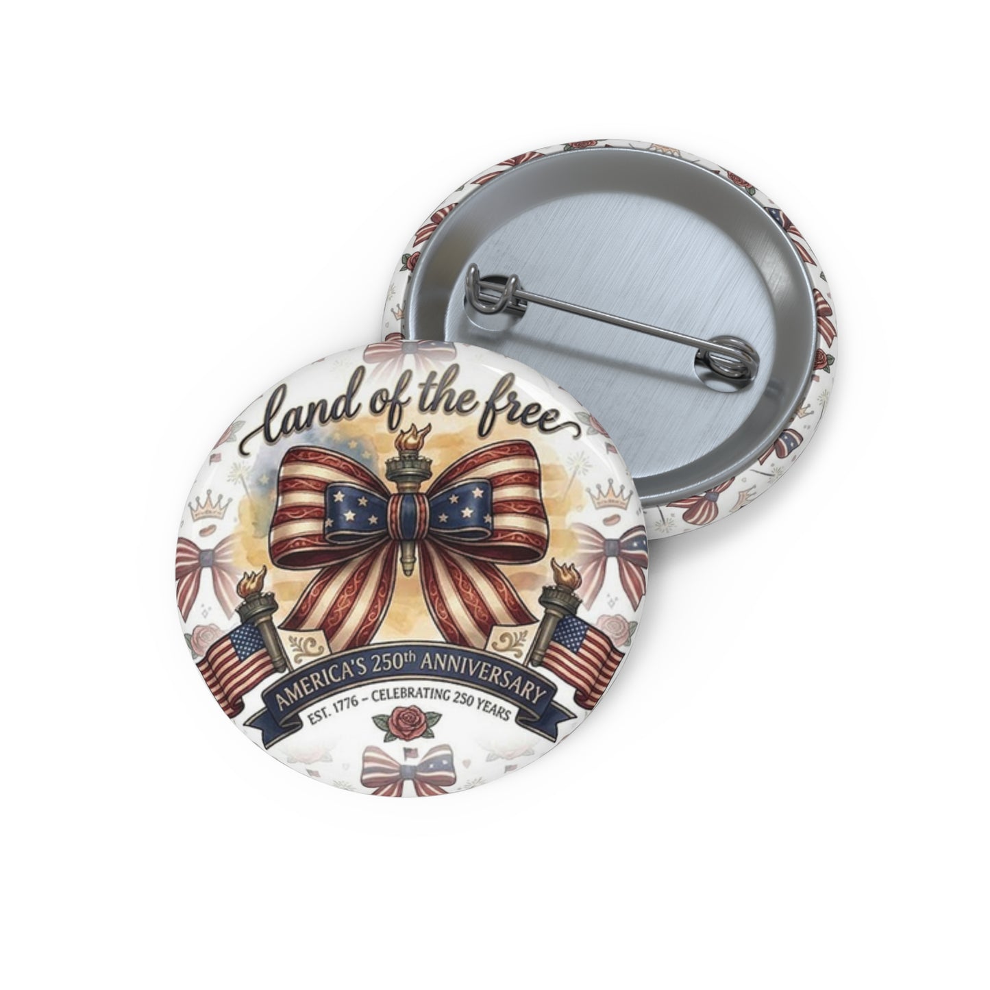 USA 250th ANNIVERSARY Pin Button – 4th of July USA Flag Bow Badge - Trending Novelties & Gifts