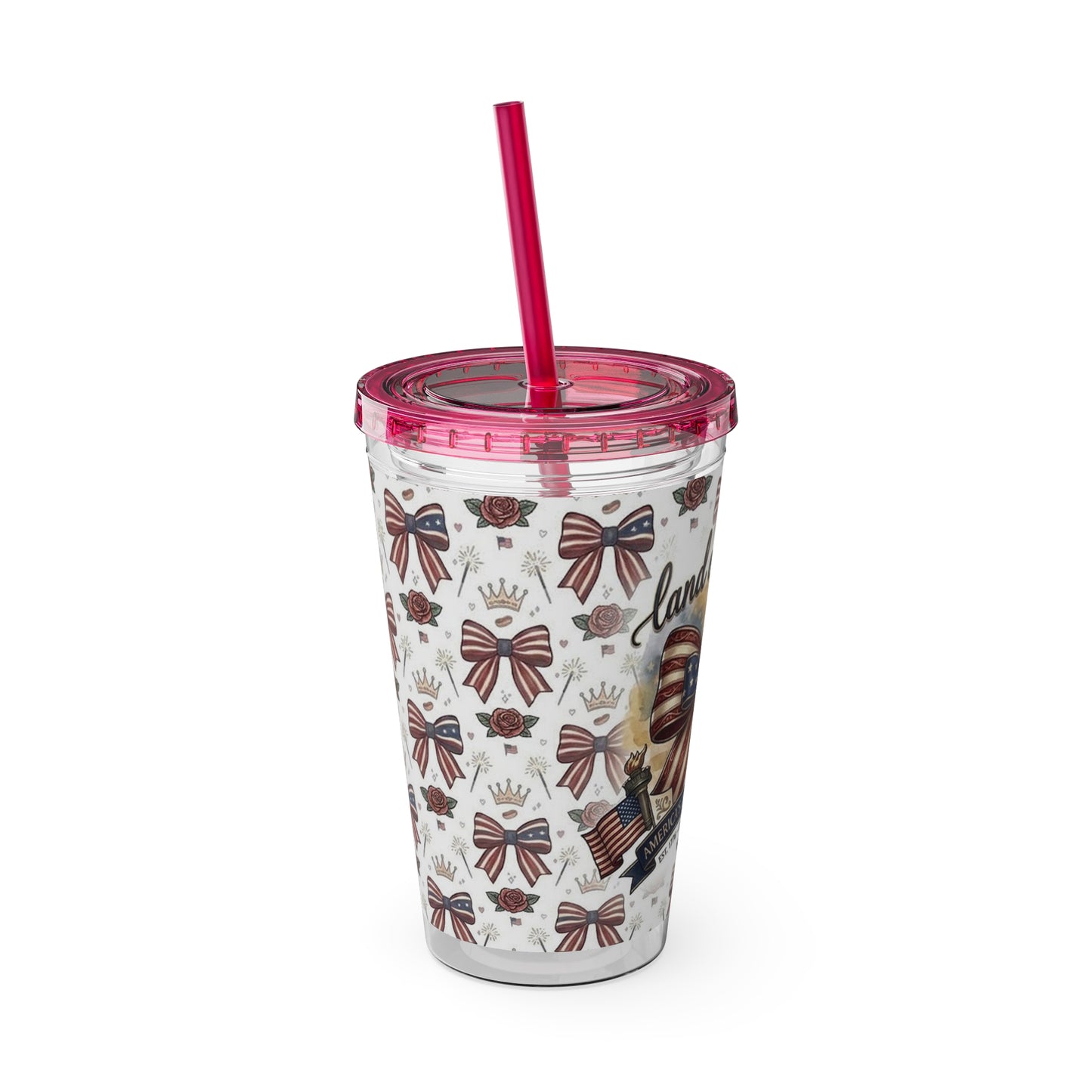USA 250th ANNIVERSARY 16oz Tumbler with Straw | Patriotic 'Land of the Free' 16oz Tumbler with Straw - Trending Novelties & Gifts