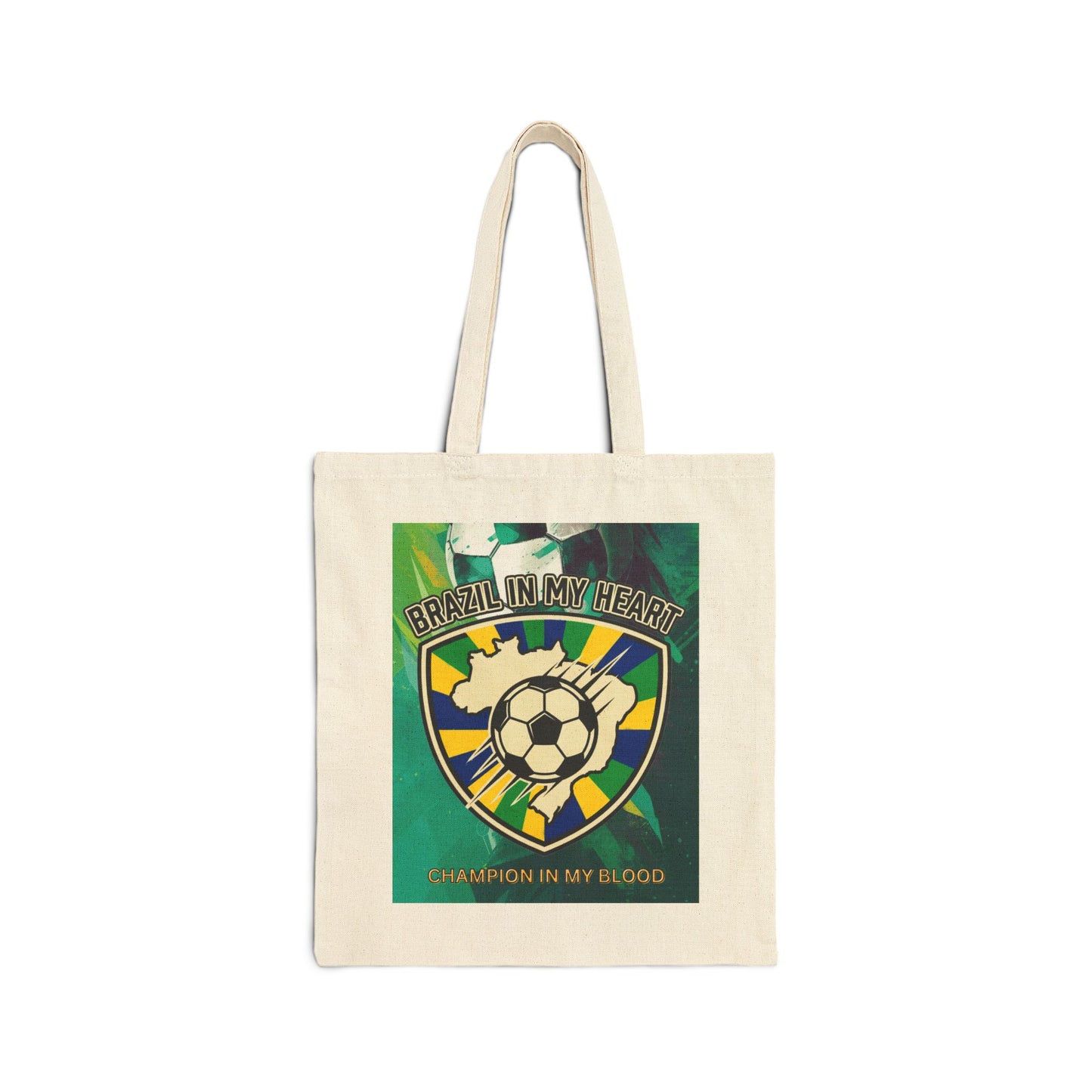 Champion in My Blood Tote, retro soccer crest, country pride, national colors - Trending Novelties & Gifts