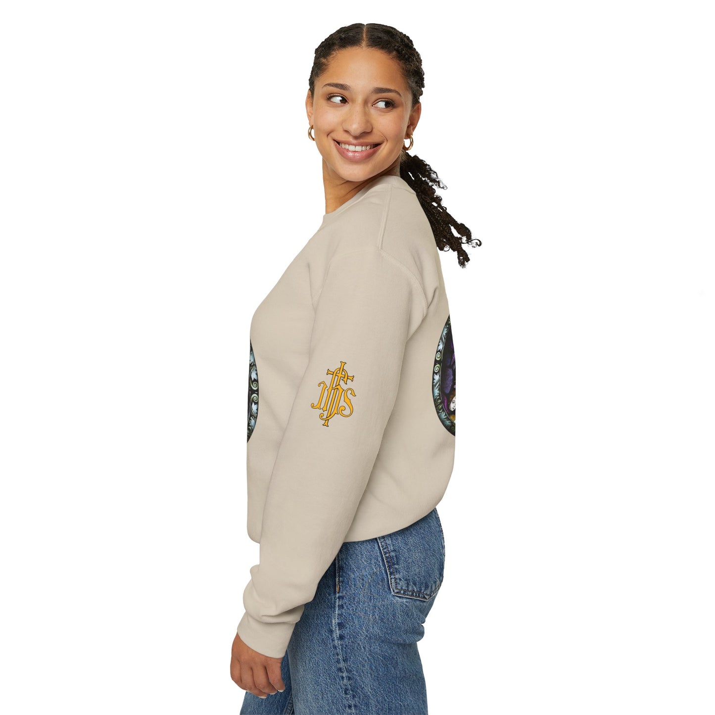 Catholic Stained Glass Designed Baby Jesus  Sweatshirt (CT)