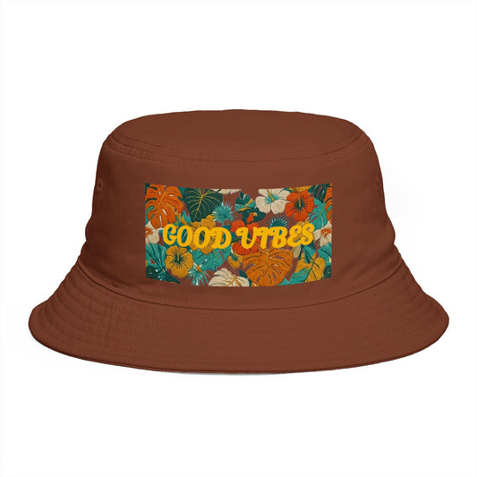 Summer Bucket Hat — 'Good Vibes' Floral Bucket Hat, Retro Tropical Sun Hat for Beach, Festival & Summer - Trending Novelties & Gifts