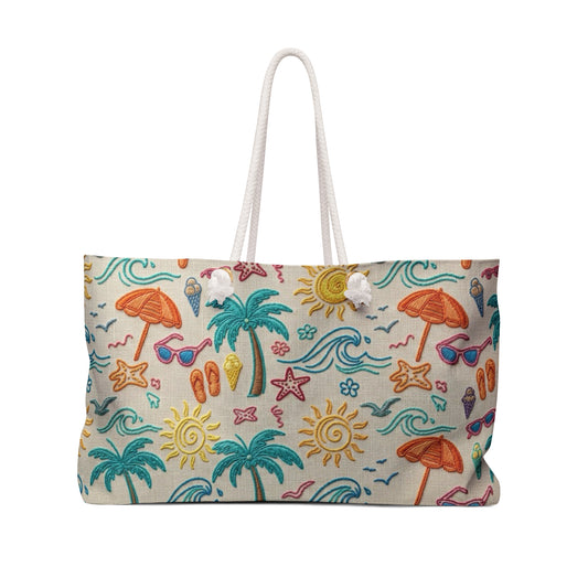 Tropical Beach Weekender Bag — Summer Travel Tote with Palm Trees, Umbrellas & Sun. - Trending Novelties & Gifts