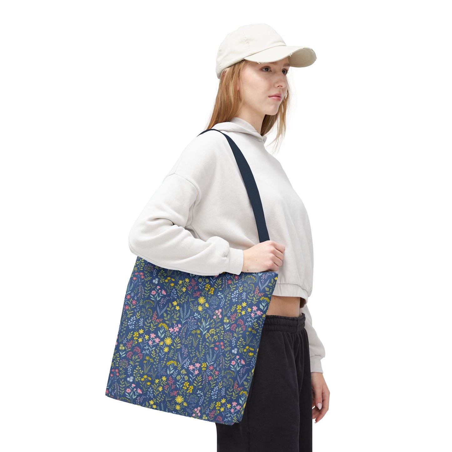 Wildflower Meadow Tote Bag — Blue Floral All-Over Print Eco Tote (summer)