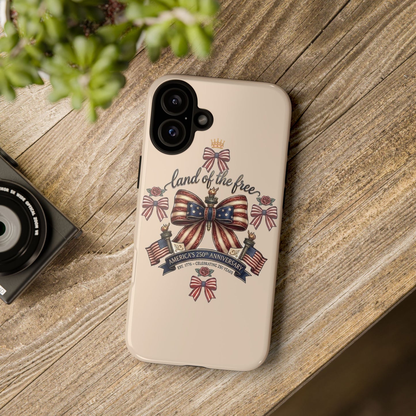 USA 250th ANNIVERSARY "Land of the Free" Tough Phone Case – USA Flag Bow Phone Cover - Trending Novelties & Gifts