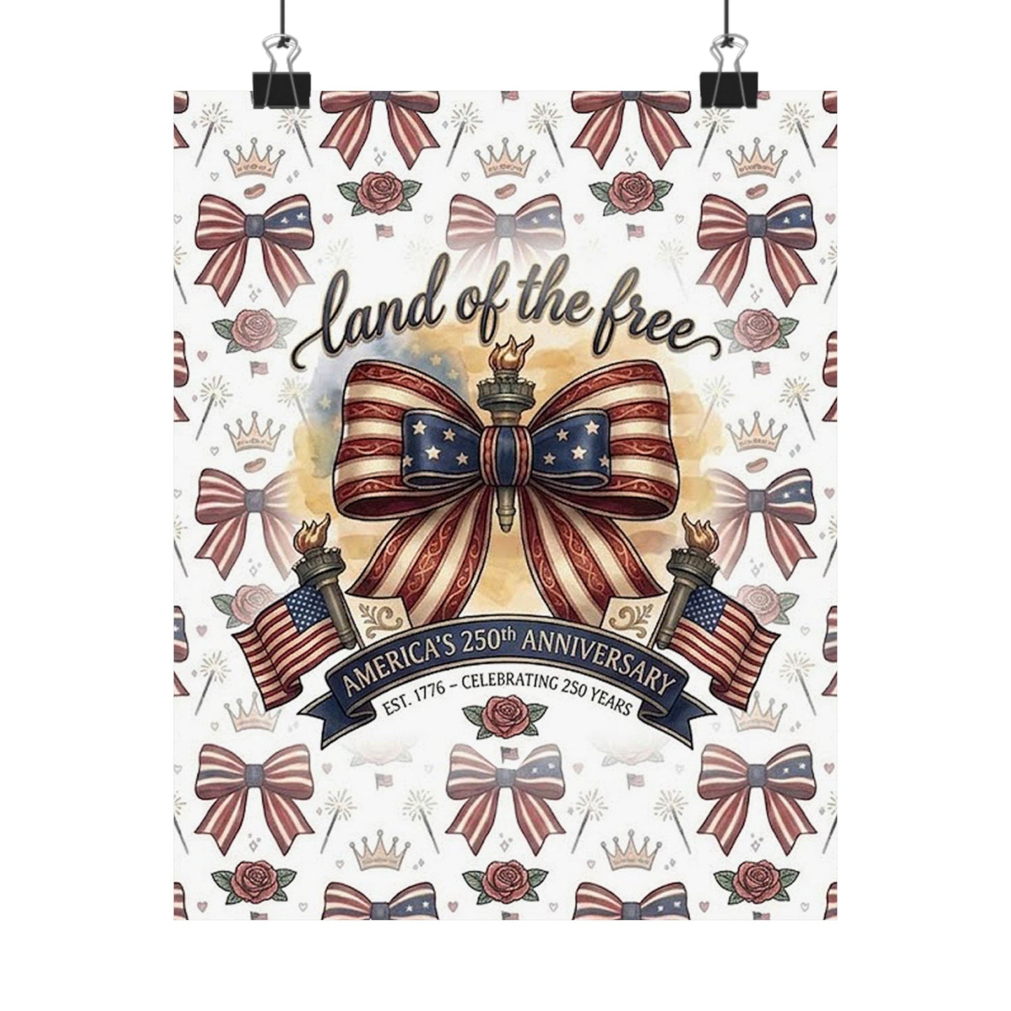 Land of the Free Patriotic Matte Poster — USA 250th Anniversary Bow Wall Art - Trending Novelties & Gifts