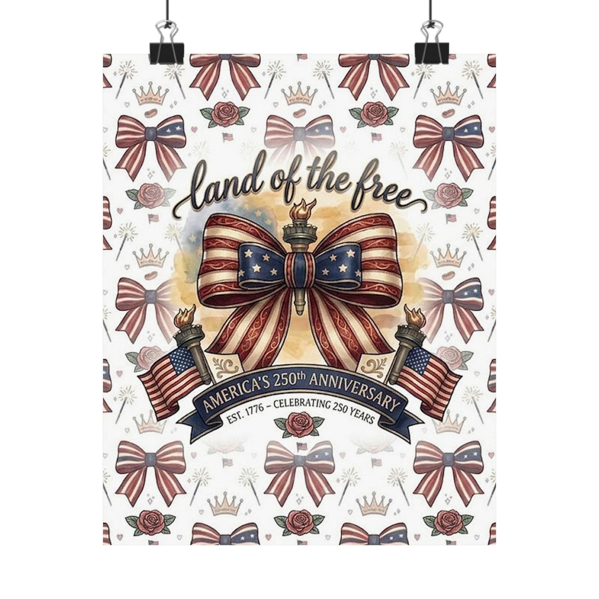 Land of the Free Patriotic Matte Poster — USA 250th Anniversary Bow Wall Art - Trending Novelties & Gifts
