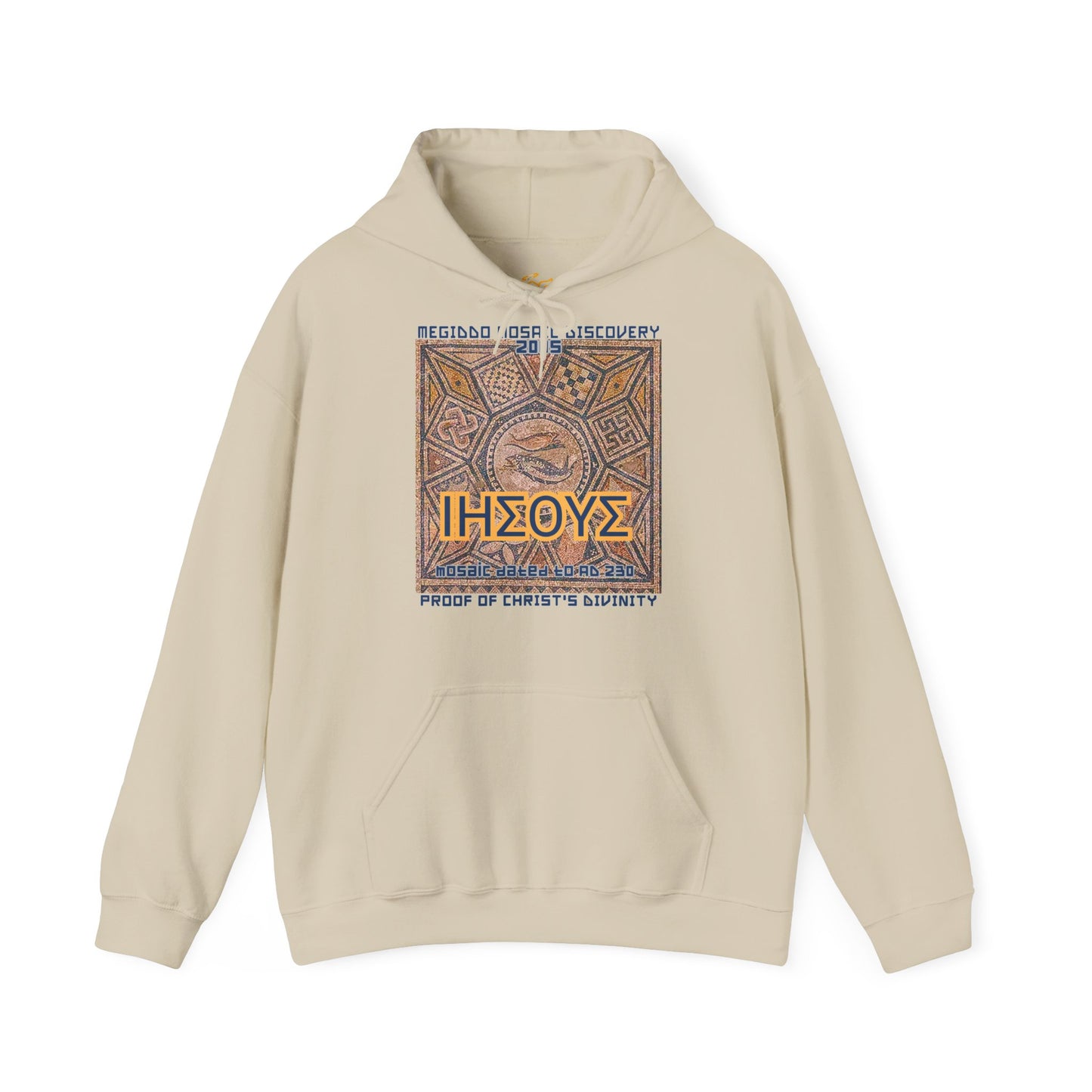 Megiddo Mosaic Souvenir Unisex Hoodie - Catholic Faith Souvenir Hoodie, Christian Vintage Hoodie, MMD.