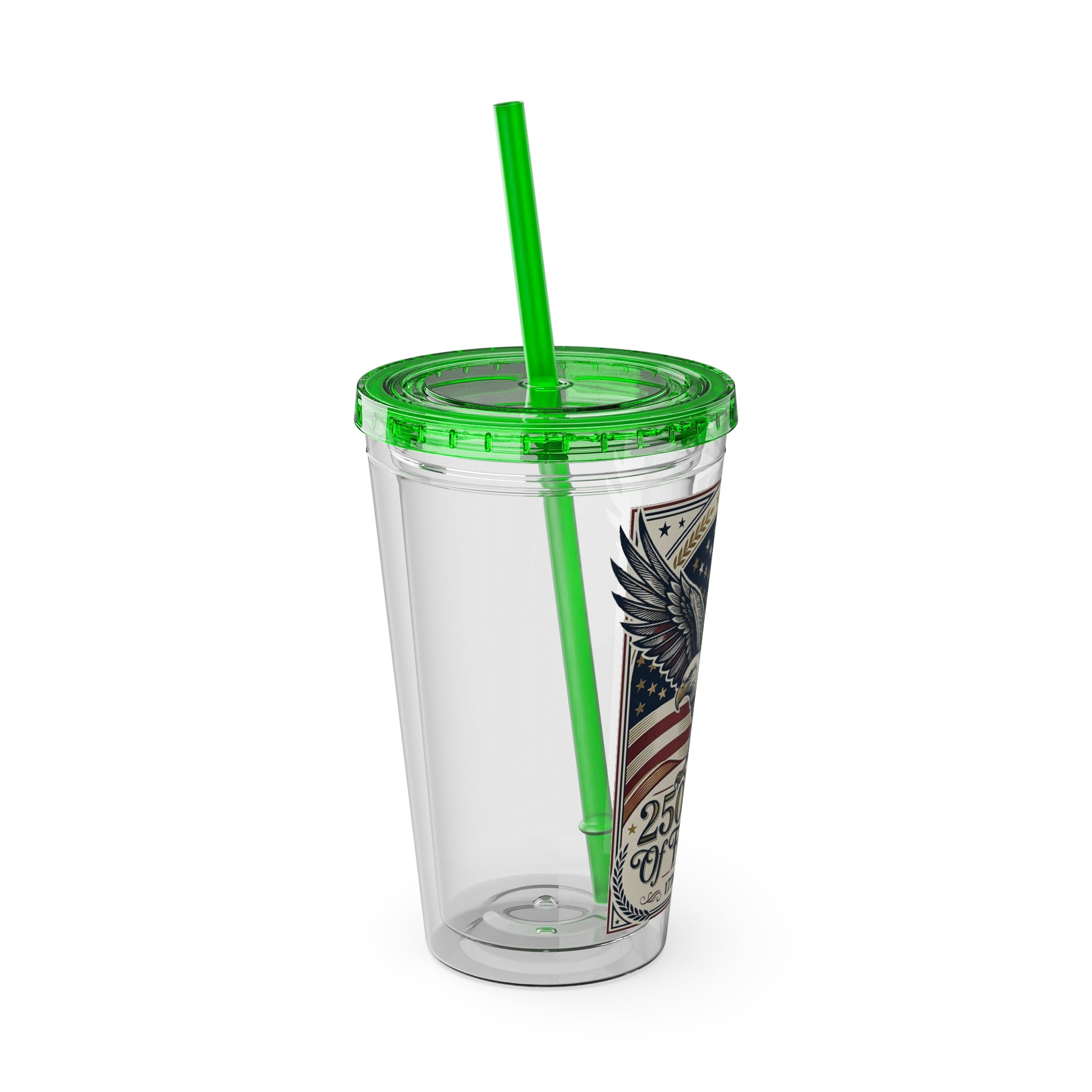 USA 250th ANNIVERSARY - Patriotic Eagle Tumbler 16oz – "250 Years of Freedom" USA Flag Straw Cup - Trending Novelties & Gifts