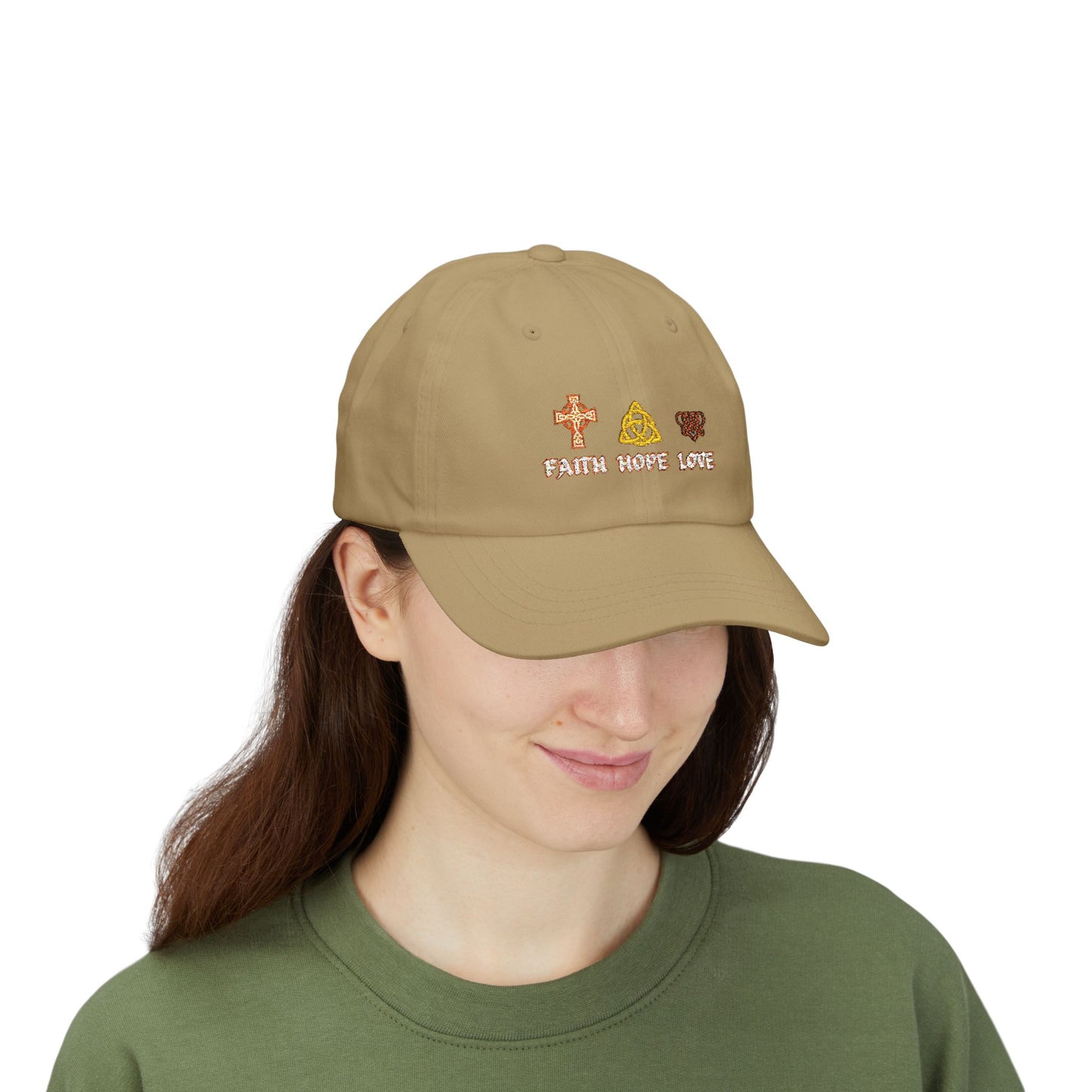 Celtic Faith Hope Love Cap — Embroidered Celtic Christian Symbols Baseball Cap (EM)