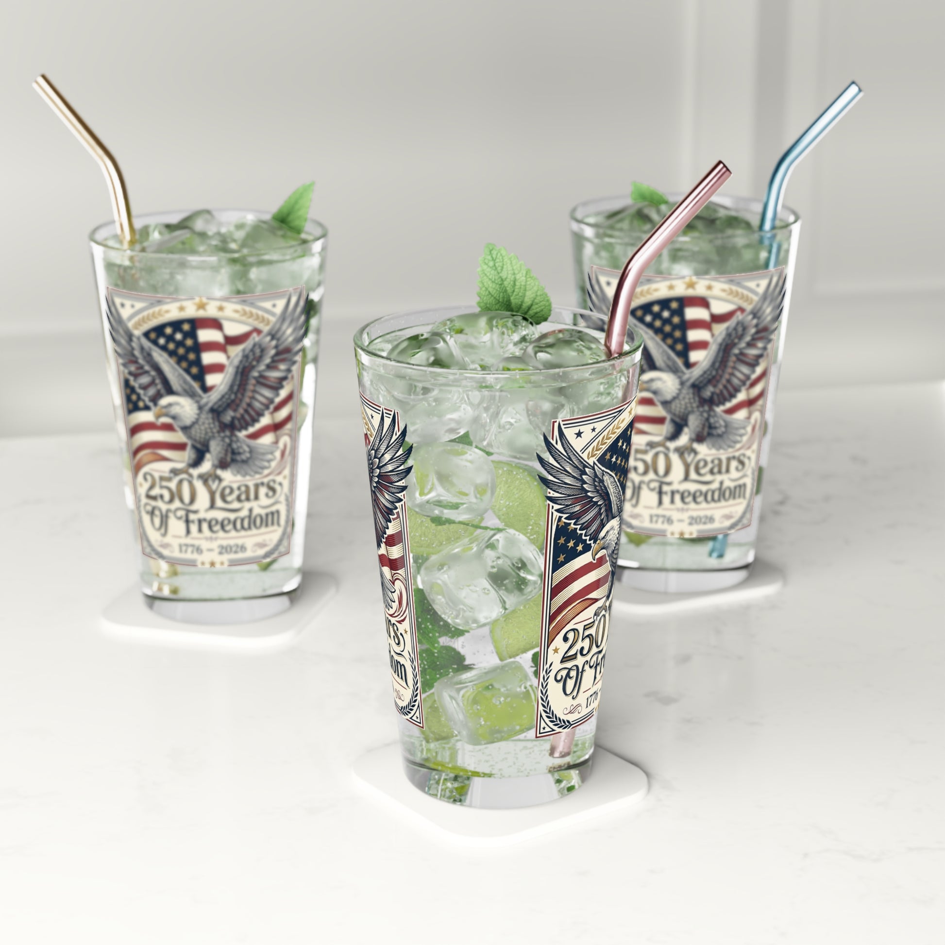250 Years of Freedom Eagle Pint Glass — USA 250th ANNIVERSARY 16oz Patriotic Beer Glass - Trending Novelties & Gifts
