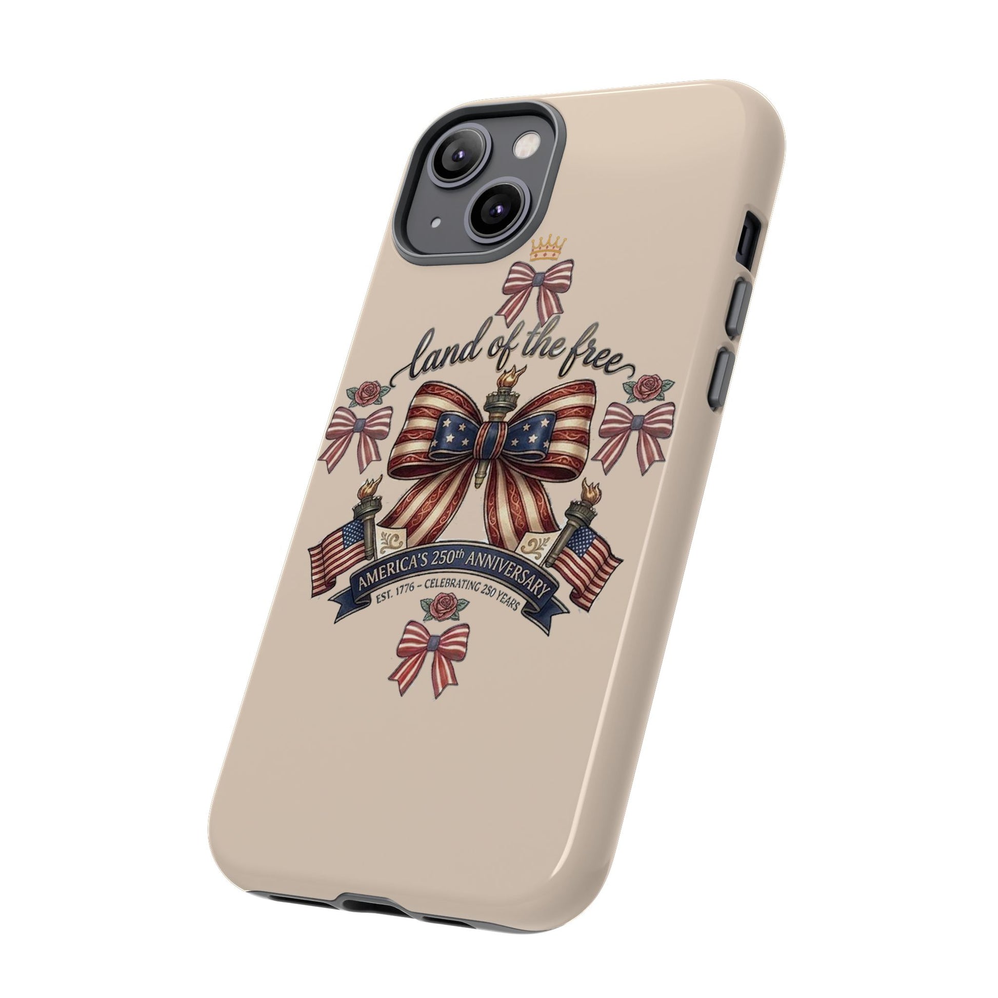 USA 250th ANNIVERSARY "Land of the Free" Tough Phone Case – USA Flag Bow Phone Cover - Trending Novelties & Gifts
