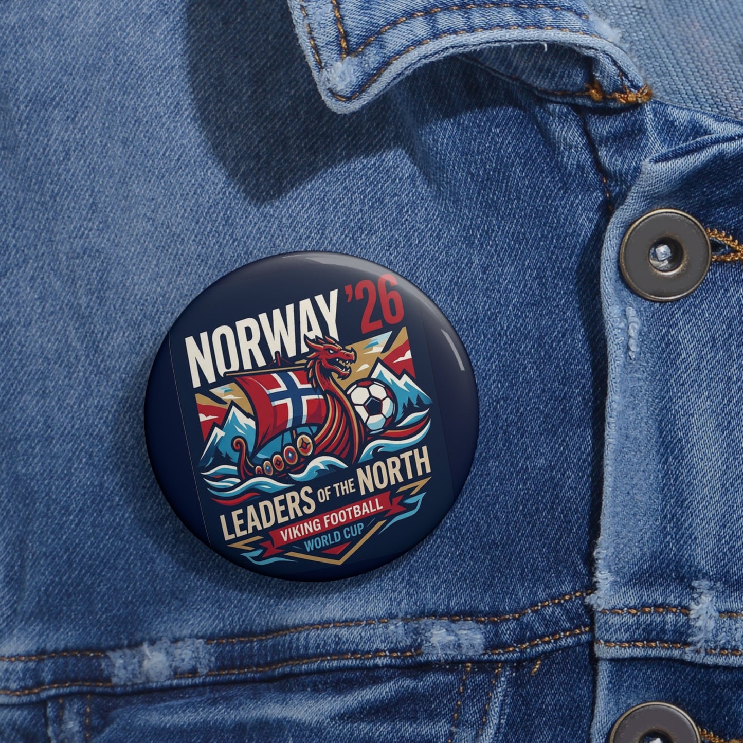 Norway Viking Football Pin Button — "Leaders of the North" Soccer Badge