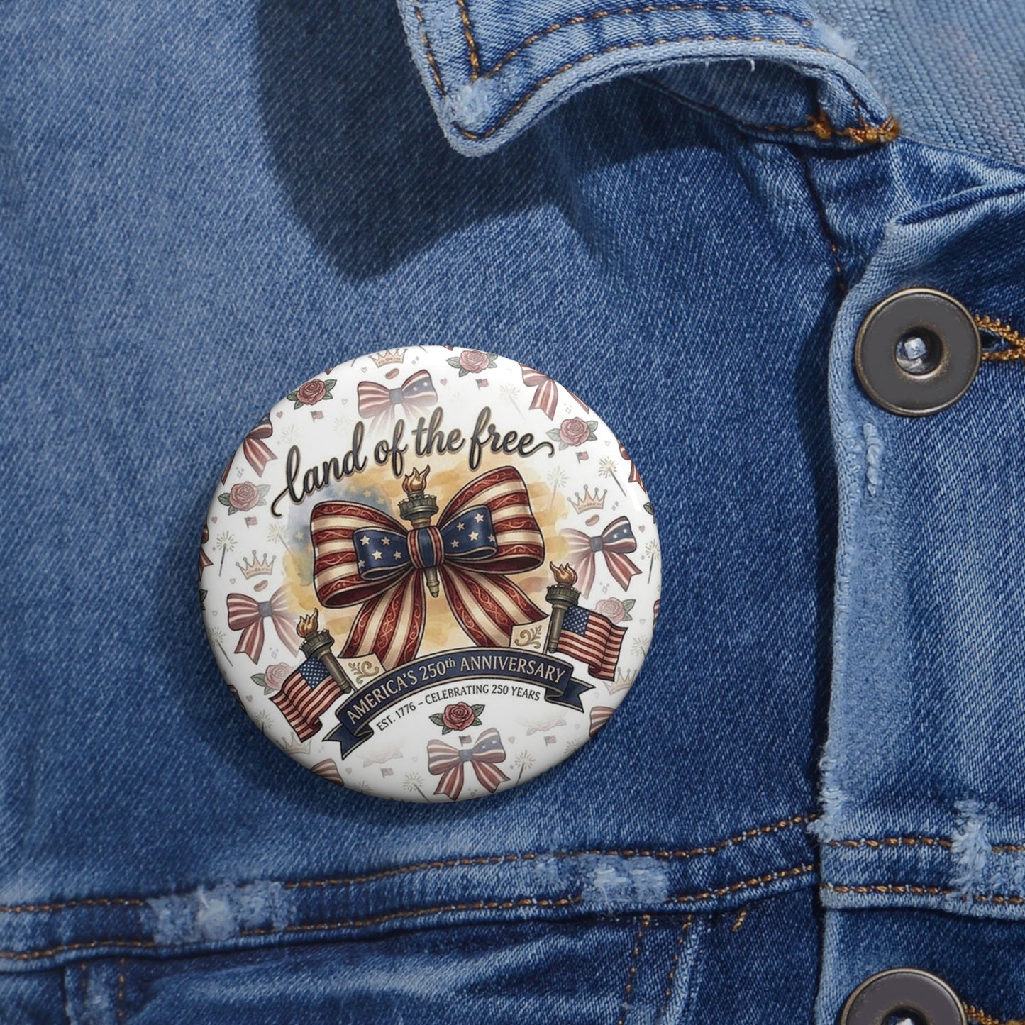 USA 250th ANNIVERSARY Pin Button – 4th of July USA Flag Bow Badge - Trending Novelties & Gifts