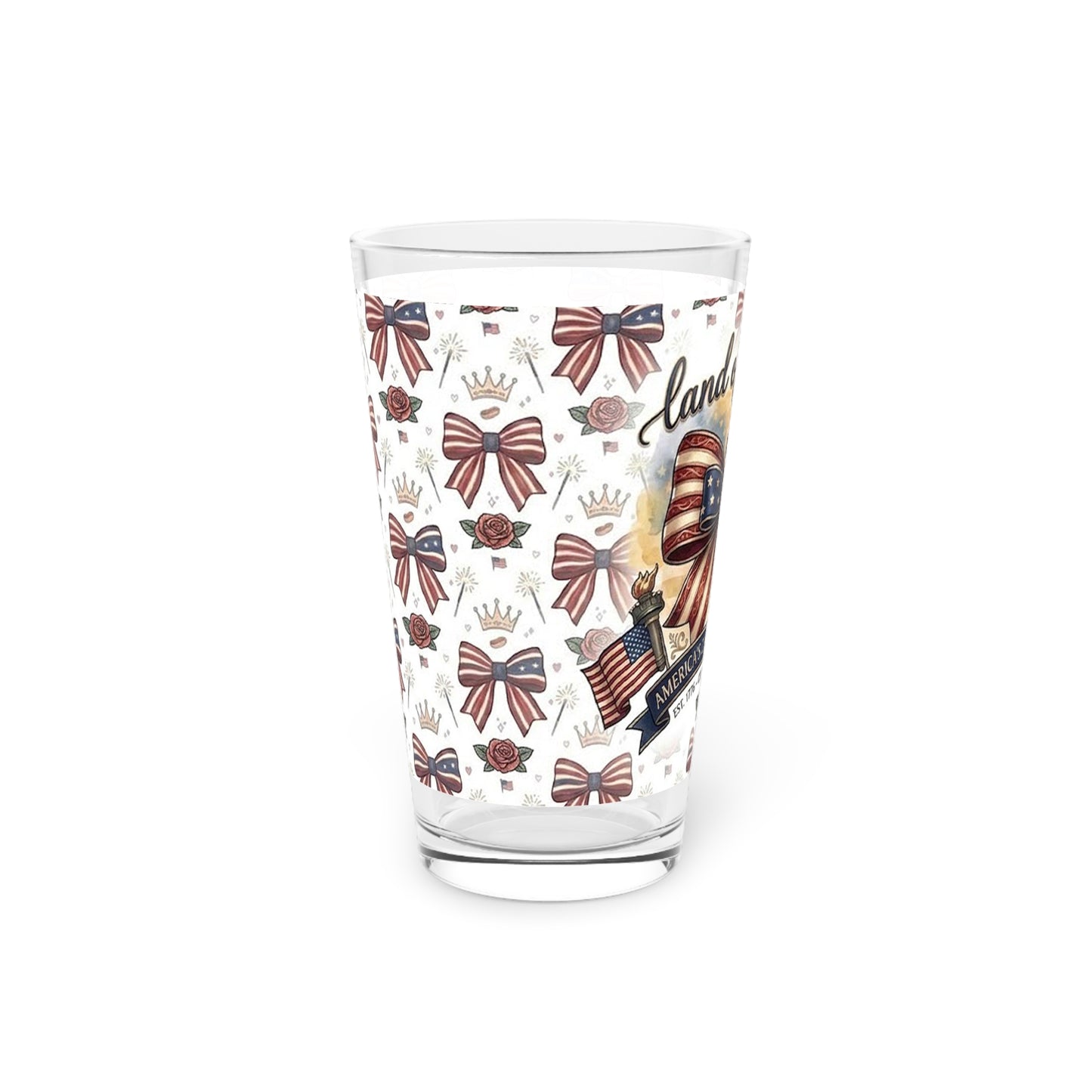 USA 250th ANNIVERSARY 16oz Pint Glass - Patriotic 'Land of the Free' 16oz Pint Glass - Trending Novelties & Gifts
