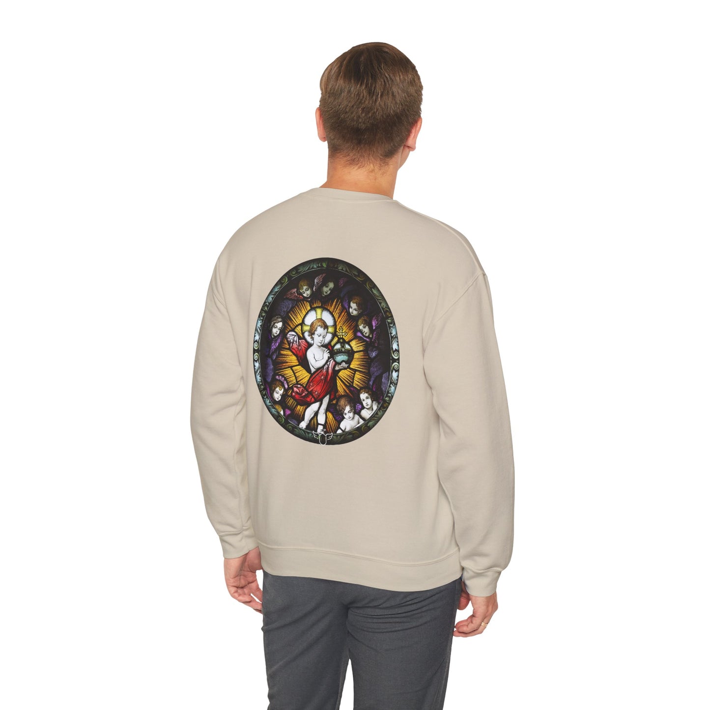 Catholic Stained Glass Designed Baby Jesus  Sweatshirt (CT)