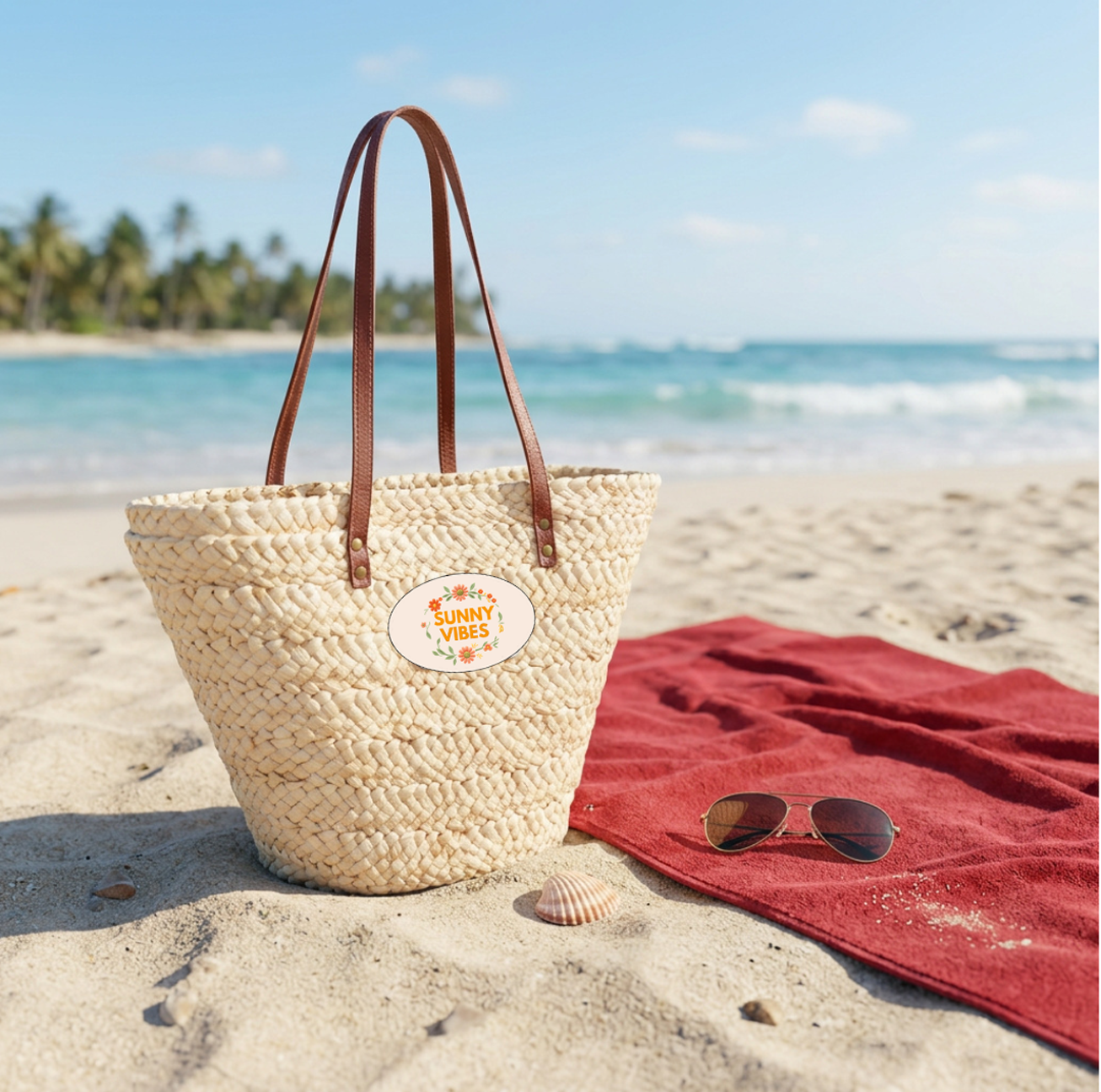 Summer Straw Tote Bag — Woven Beach Tote with Floral Graphic - Trending Novelties & Gifts