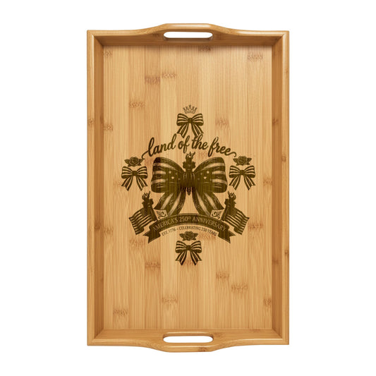 USA 250th ANNIVERSARY Engraved Bamboo Serving Tray — 'Land of the Free' Design - Trending Novelties & Gifts