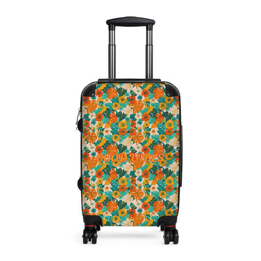 Good Vibes Floral Suitcase – Summer Orange & Teal Carry-On Bag - Trending Novelties & Gifts