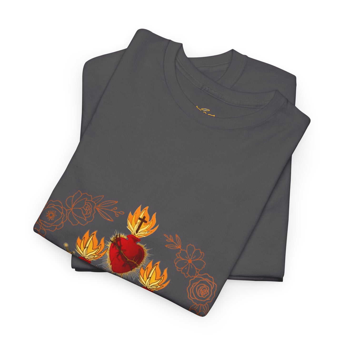 Sacred Hearts Tee — Three Flaming Hearts with JMJ Cross (CT)
